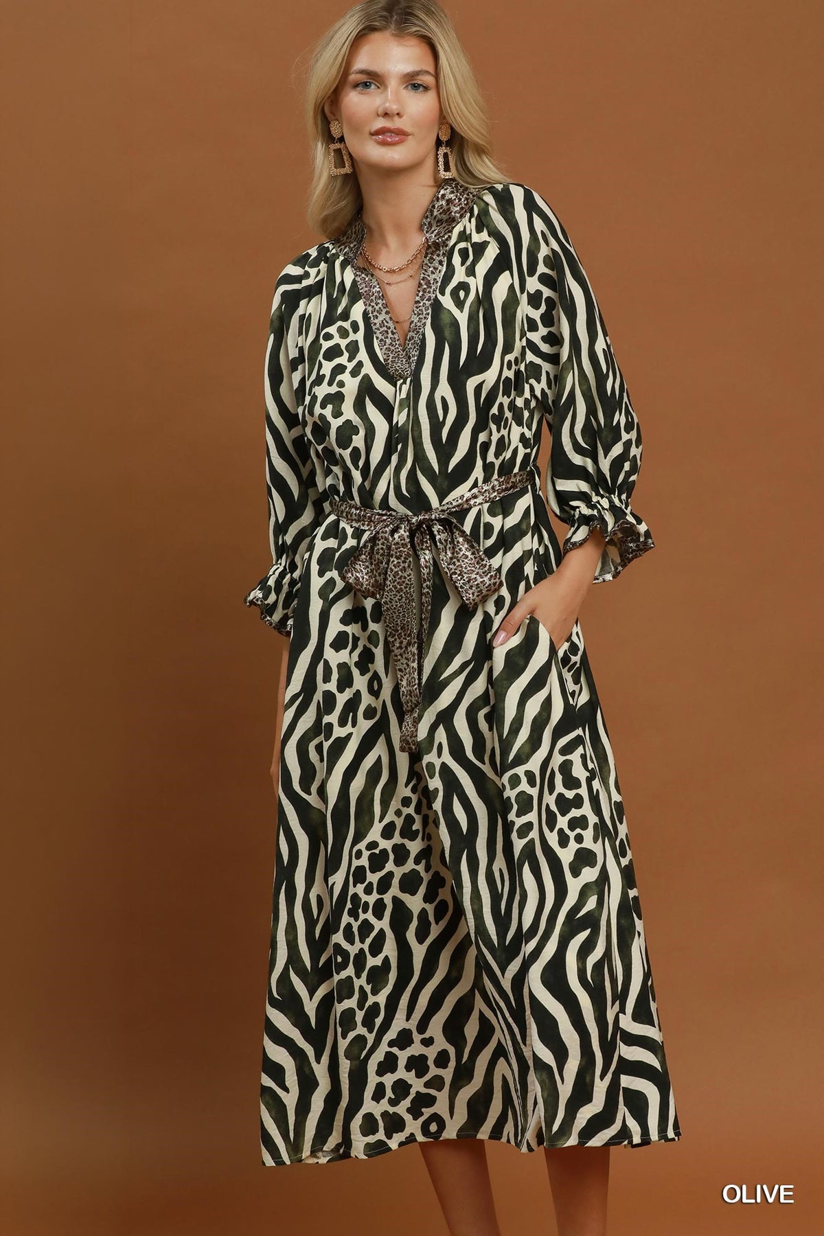 Umgee Mixed Animal Print Maxi Dress