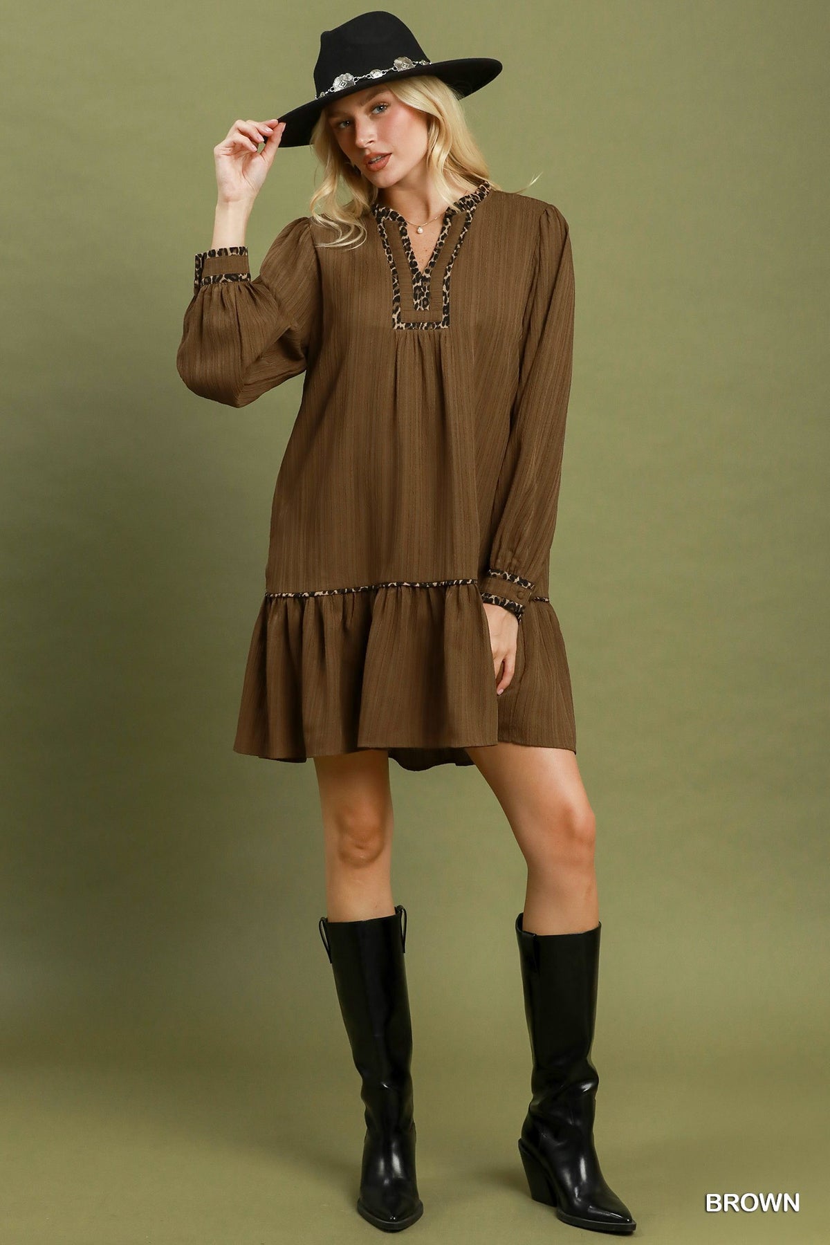 Umgee Textured Ruffle Hem Dress