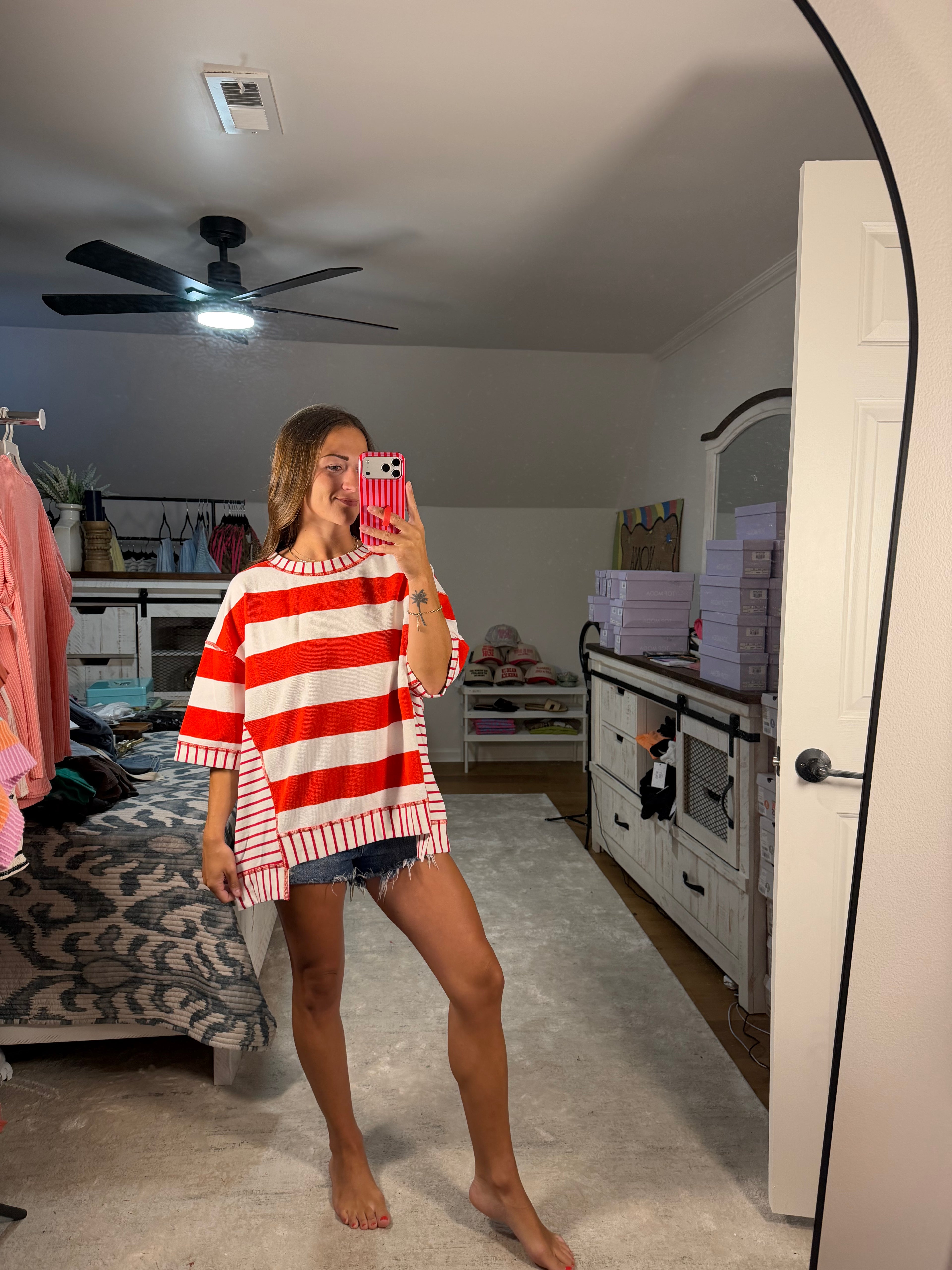 Bibi Stripe Mix And Match Short Sleeves Top