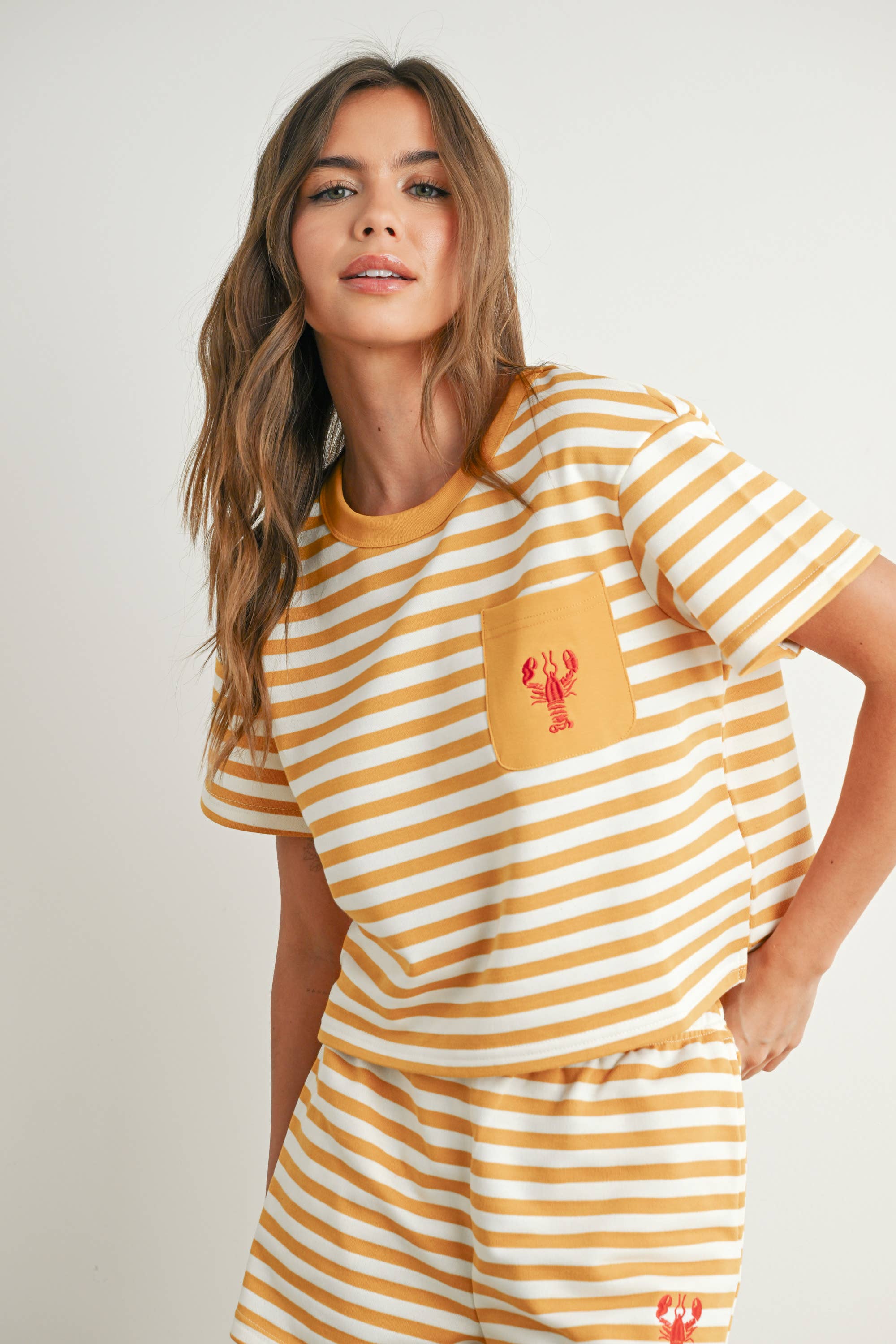 Buttermelon Striped Top w/ Lobster