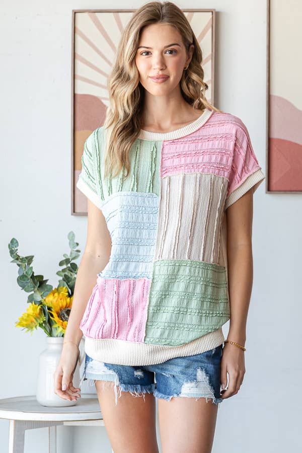 7th Ray Color Block Textured Top