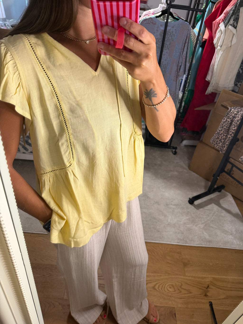 Be Cool Tie Front Ruffle Sleeve Top