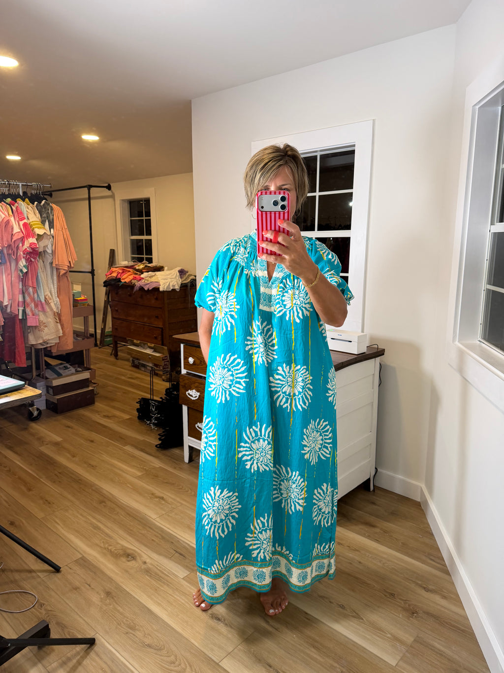 Umgee Collar Smocked Midi Dress