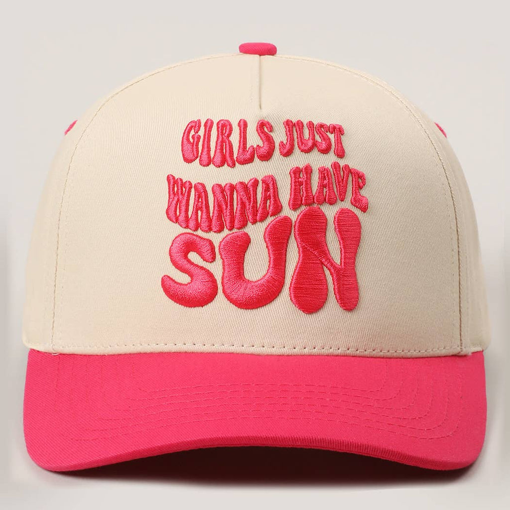 Girls Just Wanna Have Sun 3D Text Embroidery Two-Tone Cap