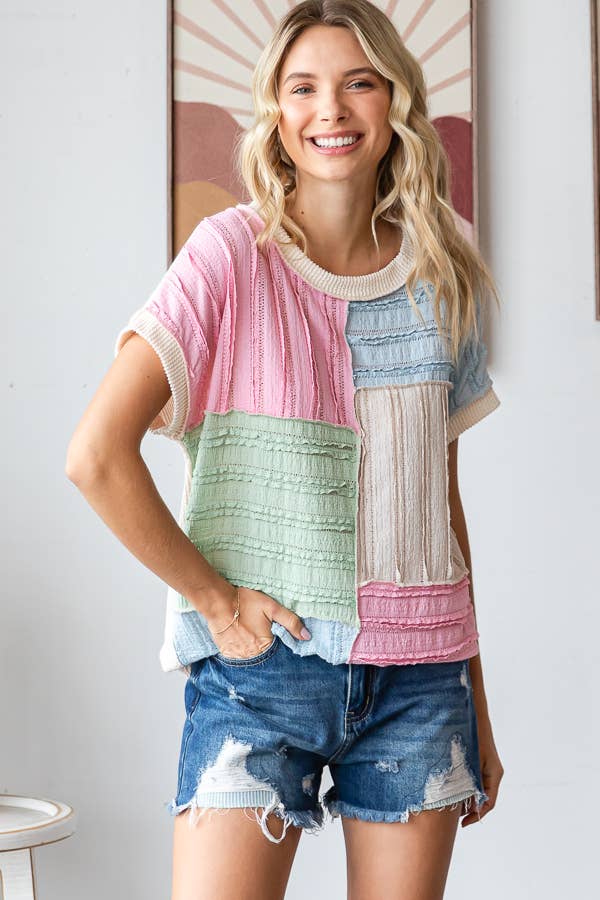 7th Ray Color Block Textured Top