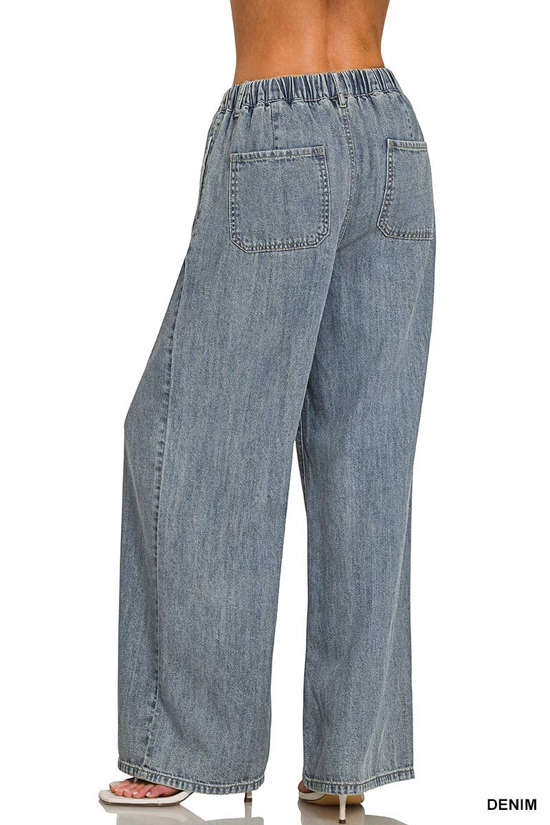 Zenana Wide Leg Drawstring Denim Pants