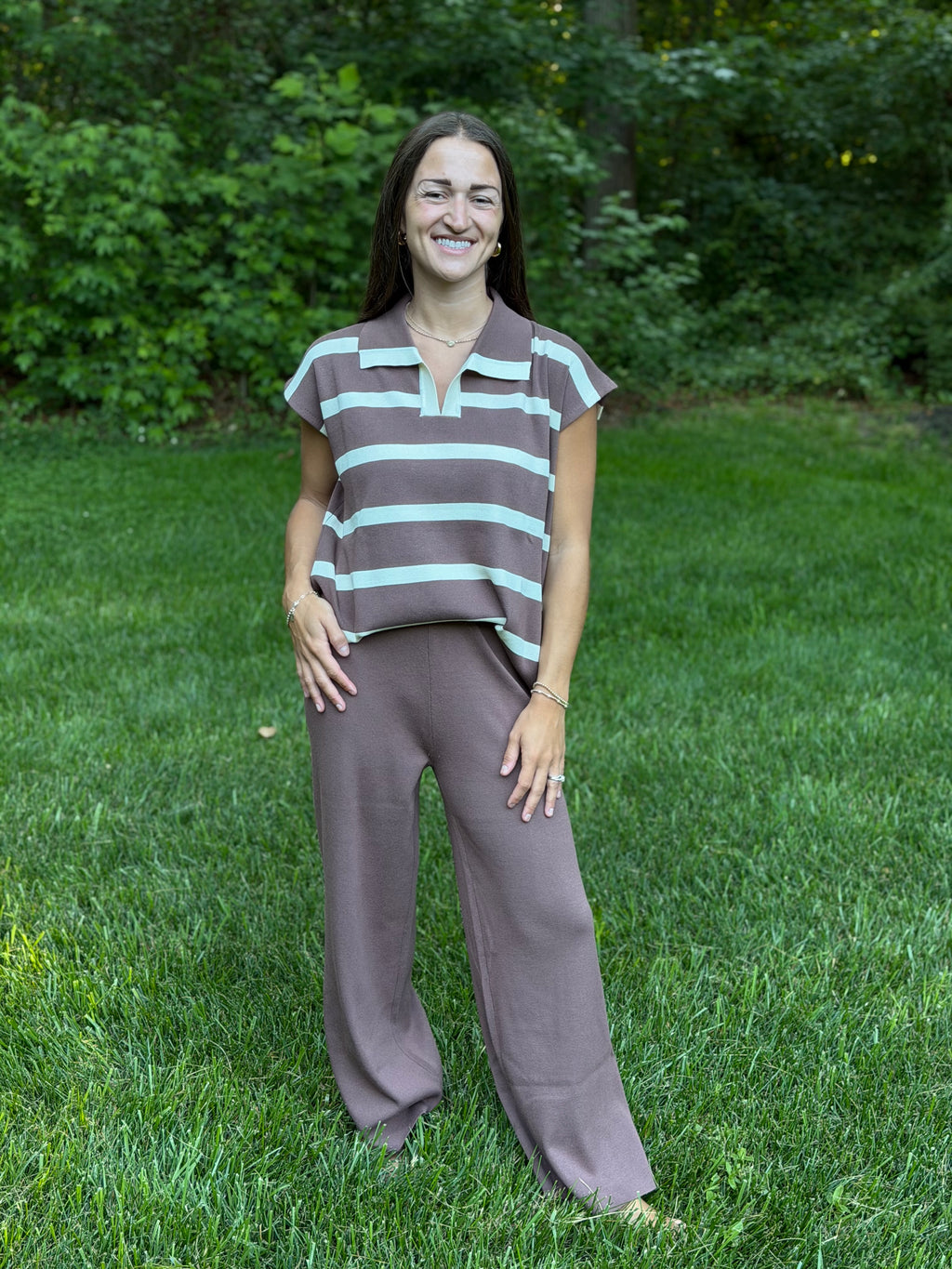 Bluivy Striped Polo Pants Set