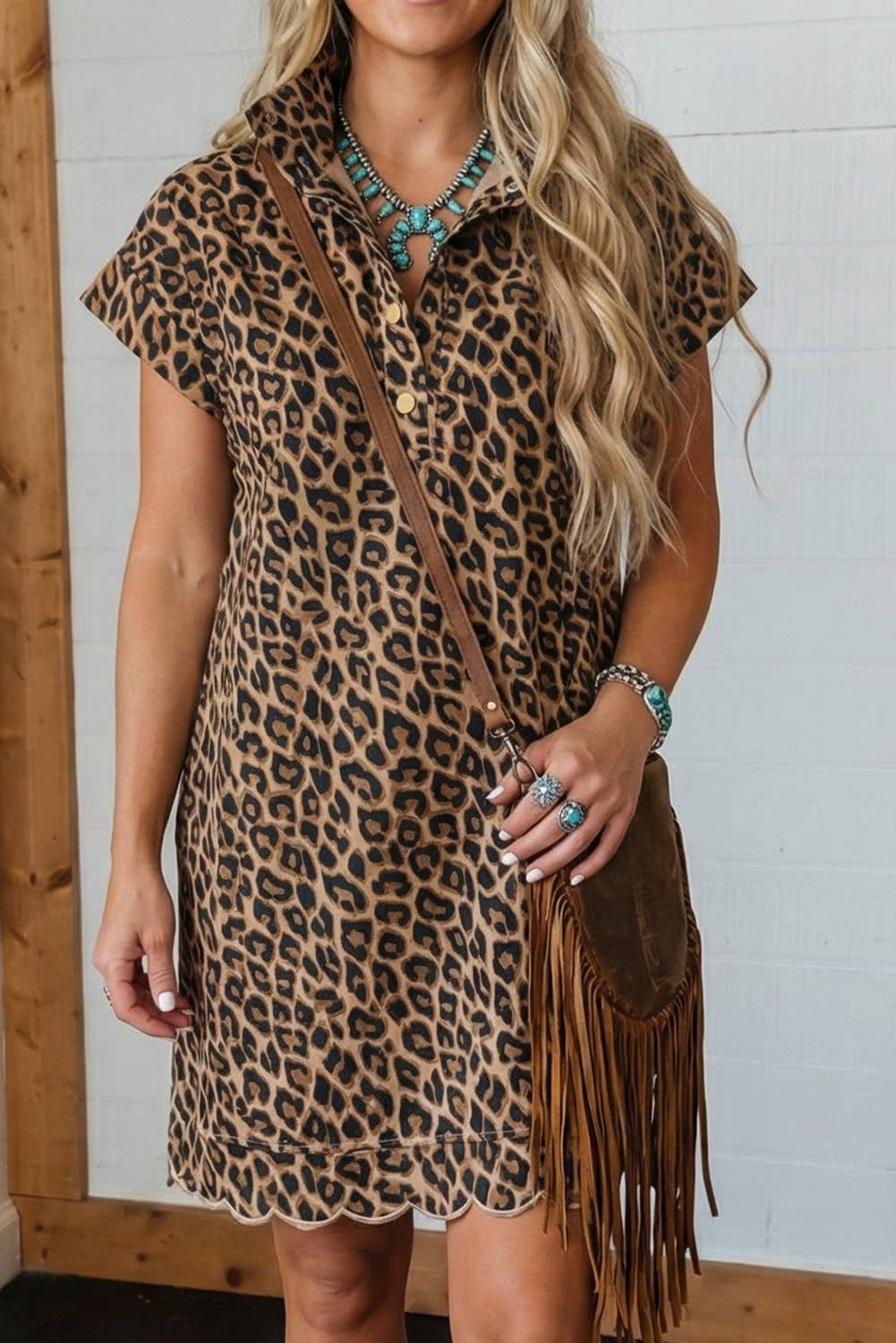LA Society Scalloped  Leopard Dress