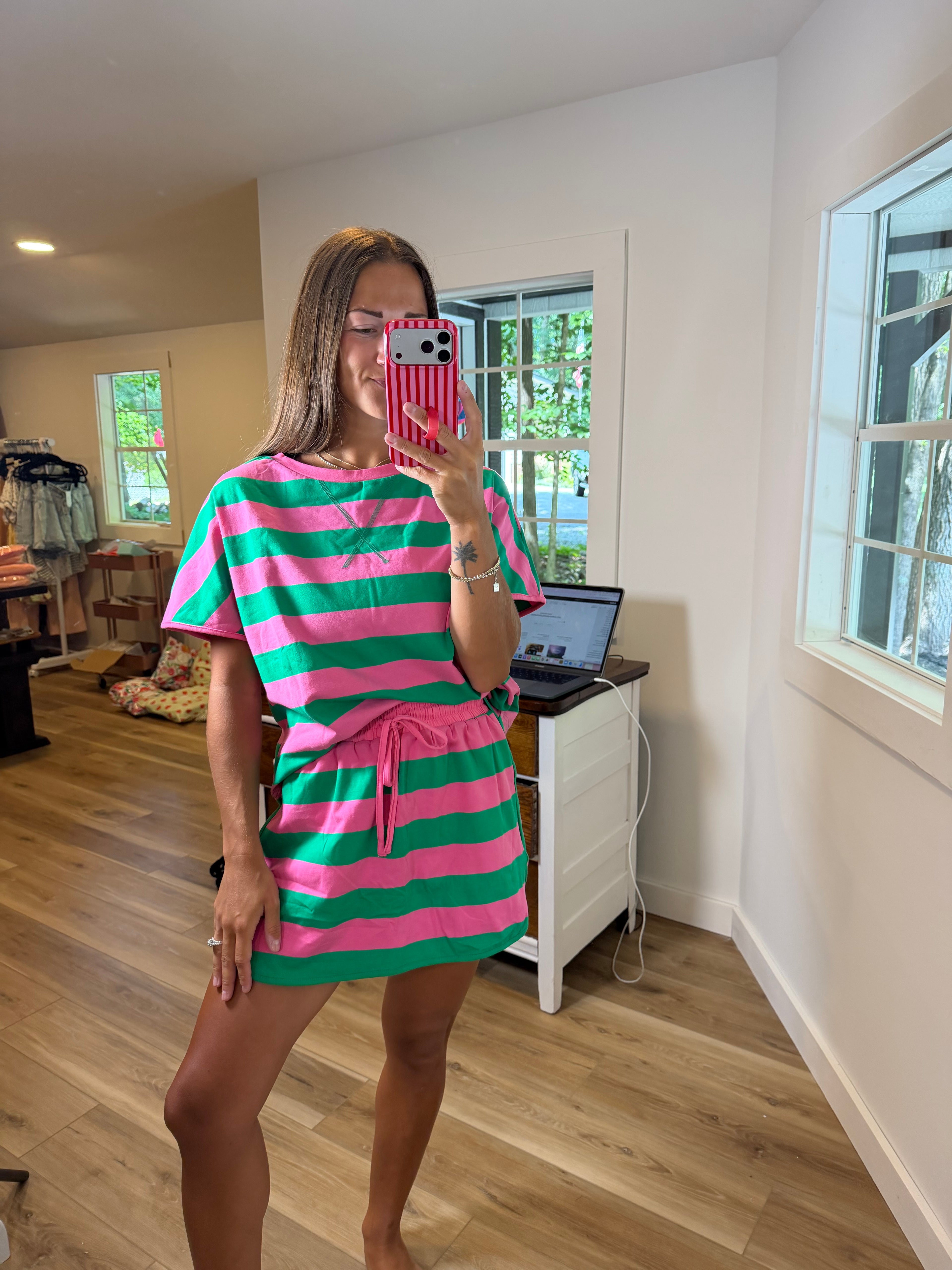 66DISCO Striped Drawstring Skort Set