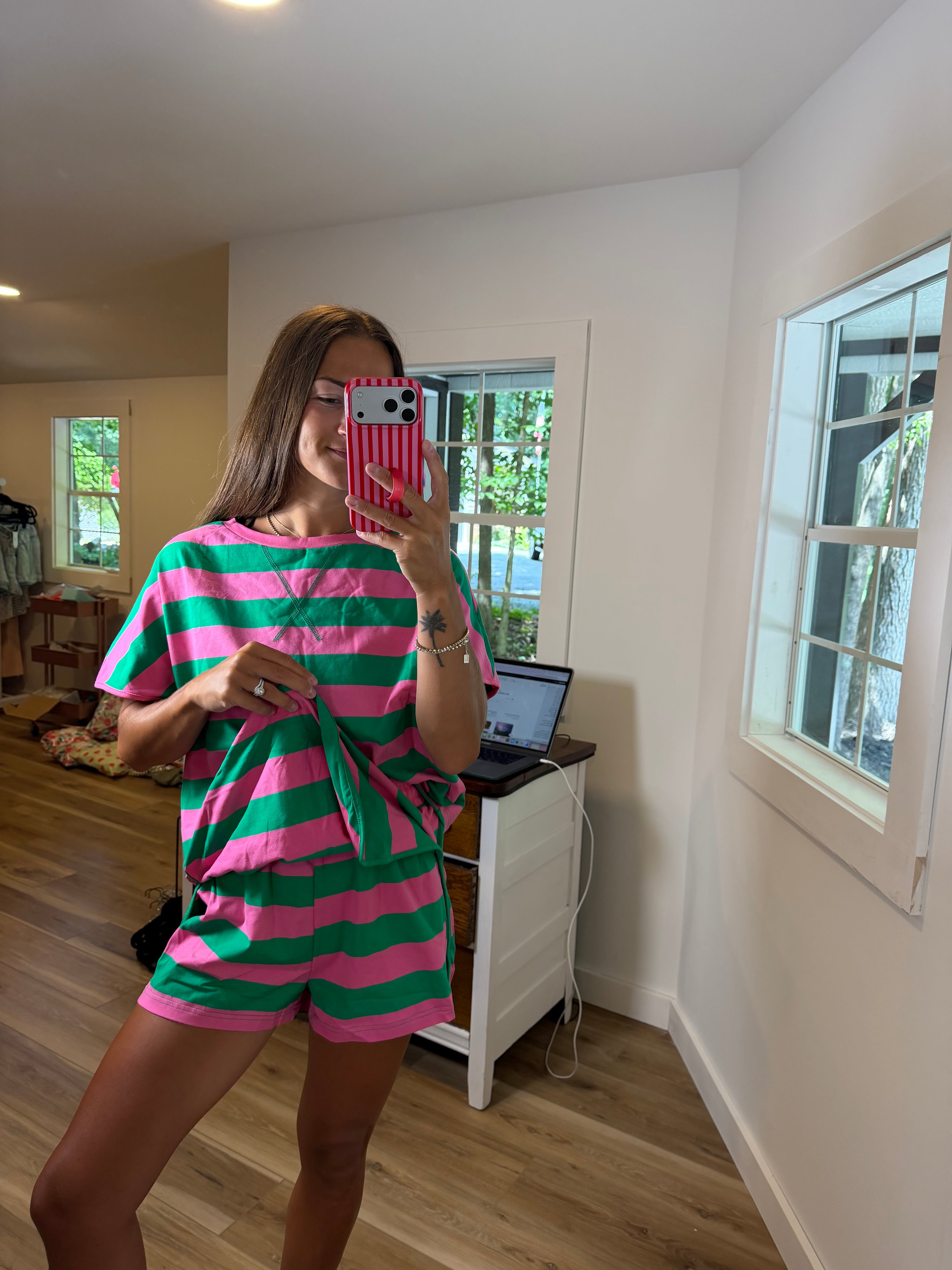 66DISCO Striped Drawstring Skort Set
