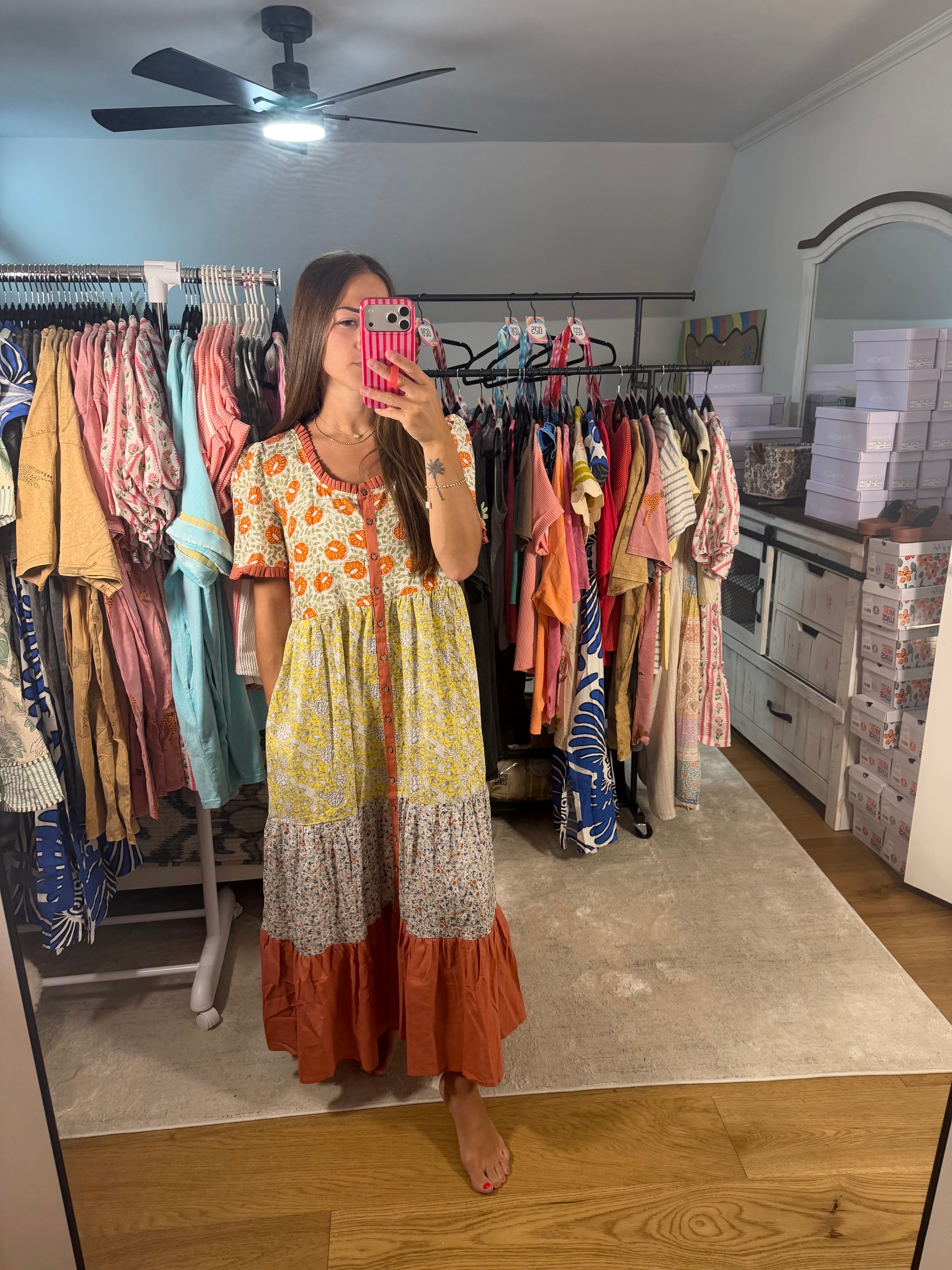 Easel Print Tiered Maxi Dress