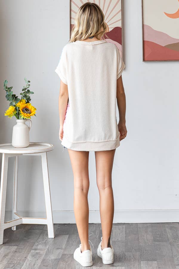 7th Ray Color Block Textured Top