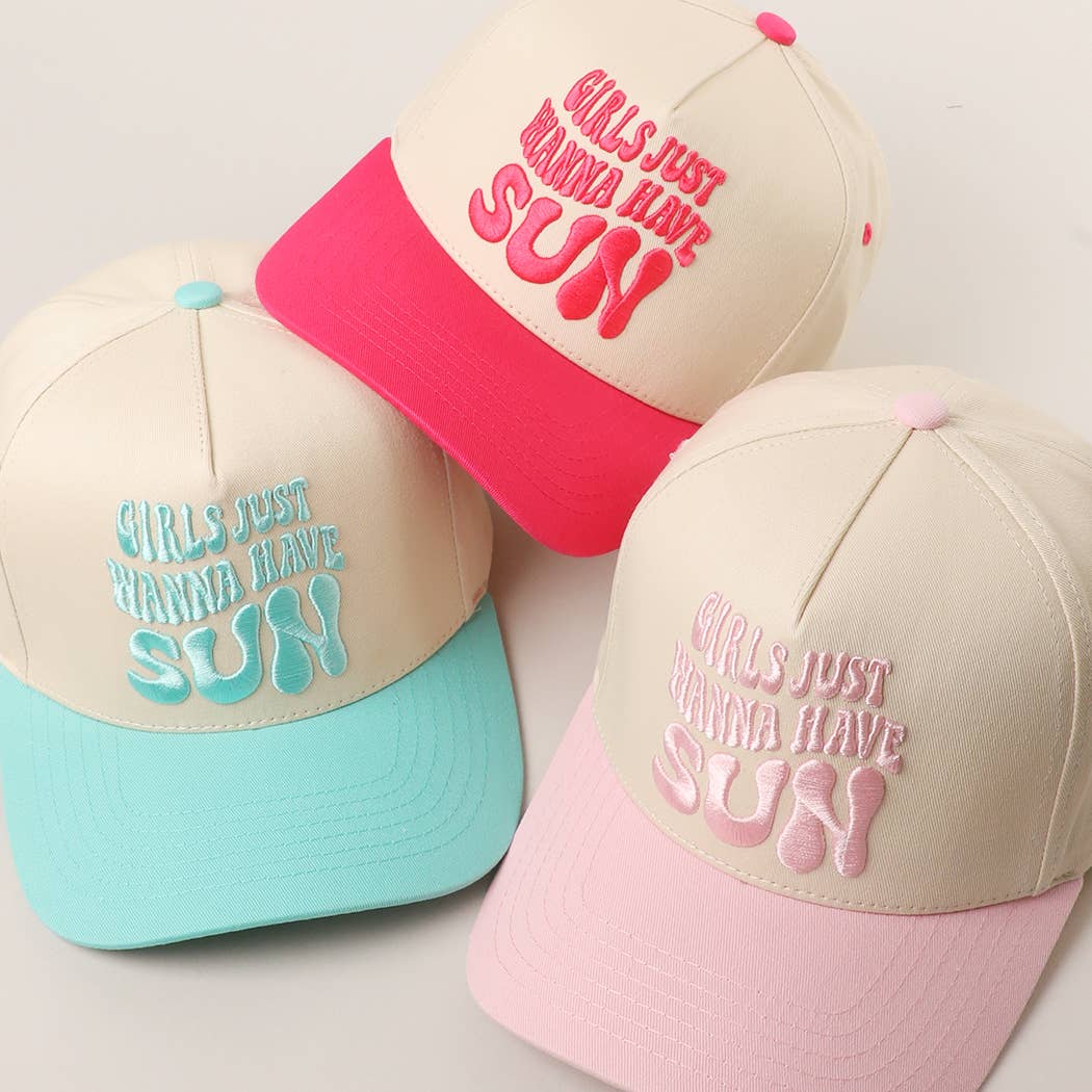 Girls Just Wanna Have Sun 3D Text Embroidery Two-Tone Cap
