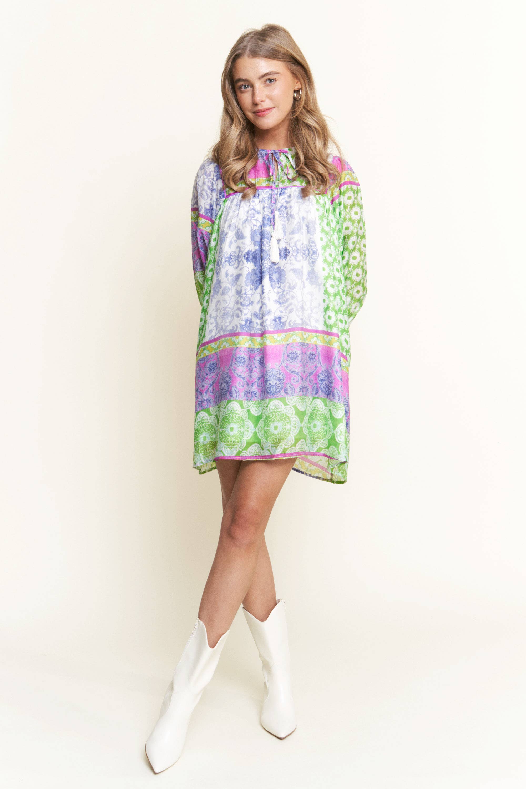 J.NNA Multi Pattern Mini Dress