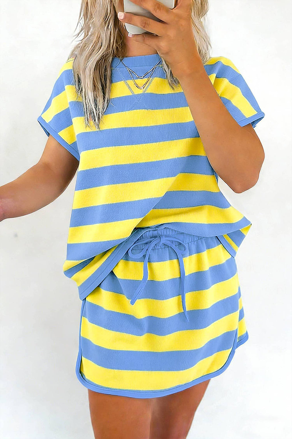 66DISCO Striped Drawstring Skort Set