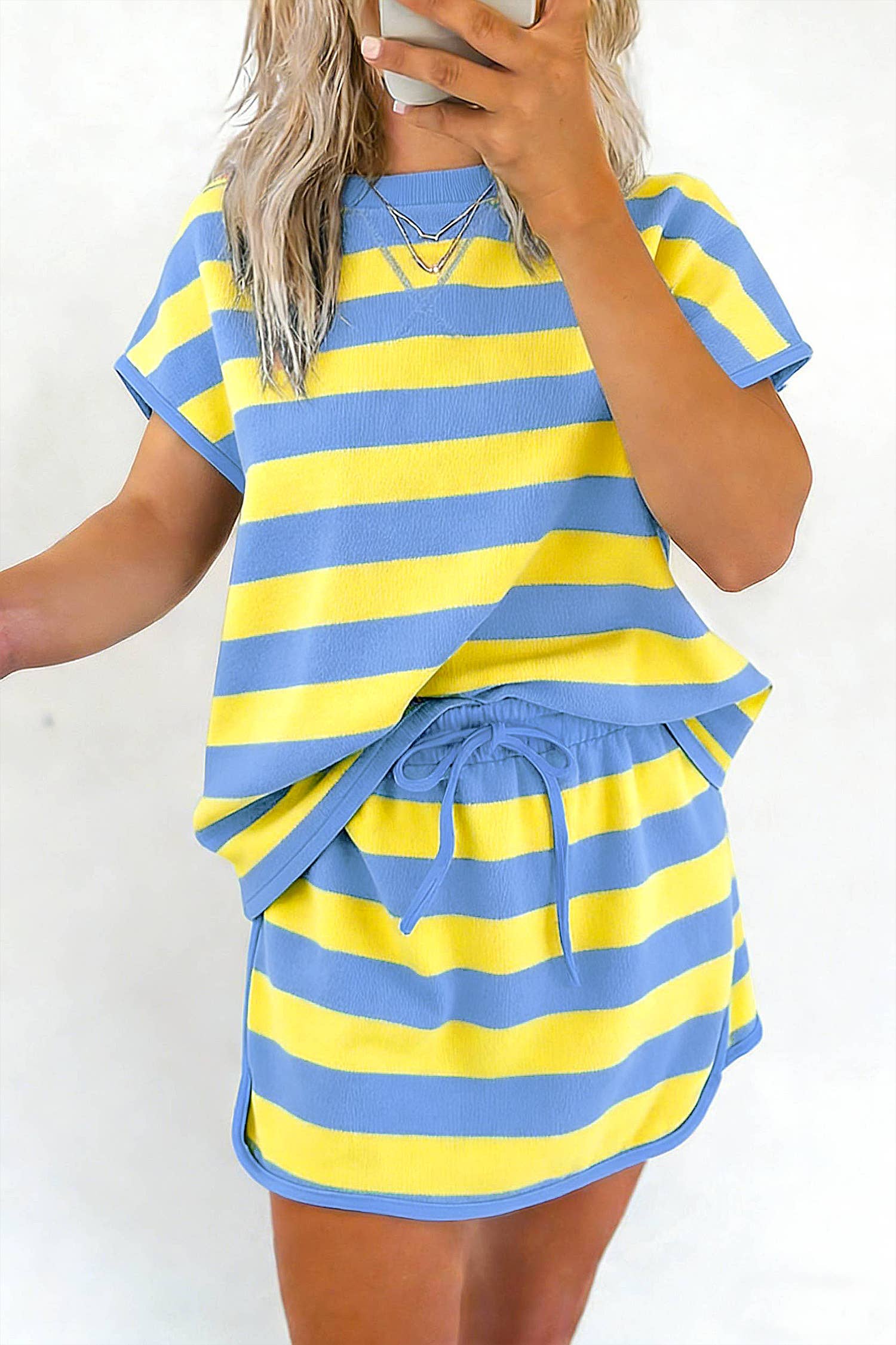 66DISCO Striped Drawstring Skort Set
