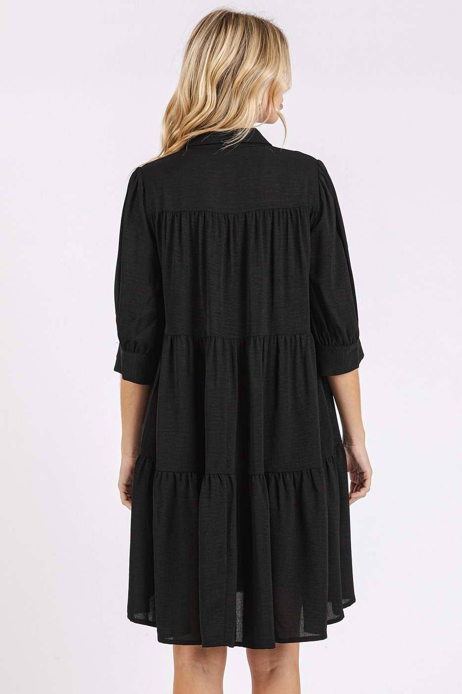 Mitto Shop Ruffled Tier Buttoned Shirt Dress