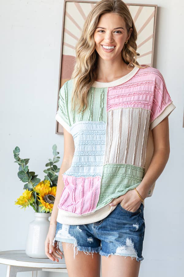 7th Ray Color Block Textured Top