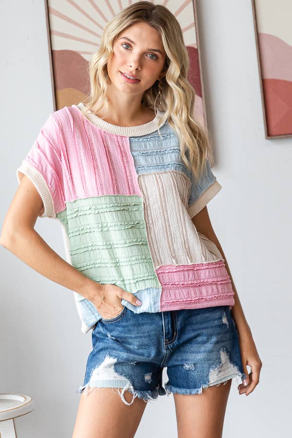 7th Ray Color Block Textured Top