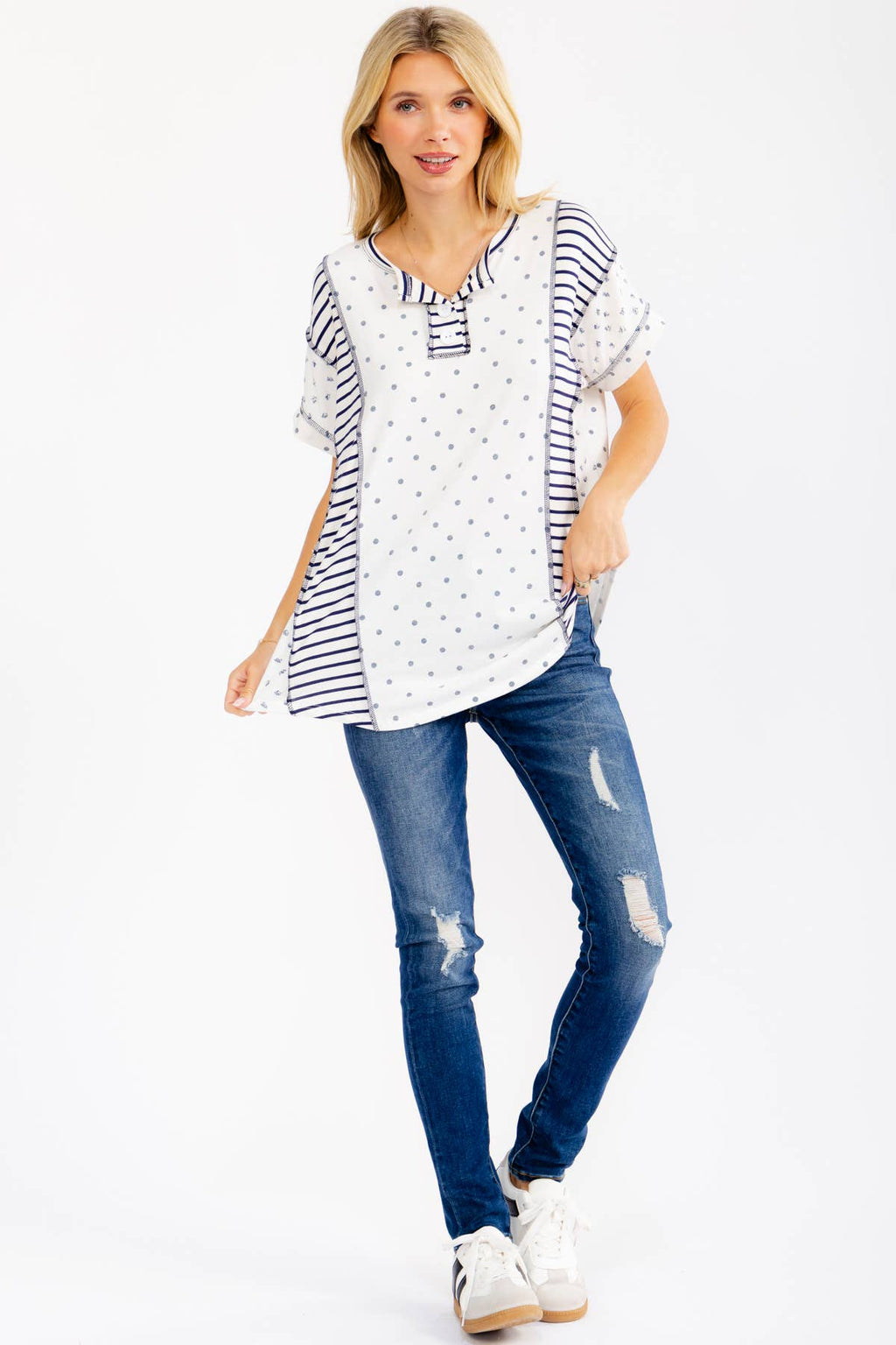 7th Ray Mixed Print Henley