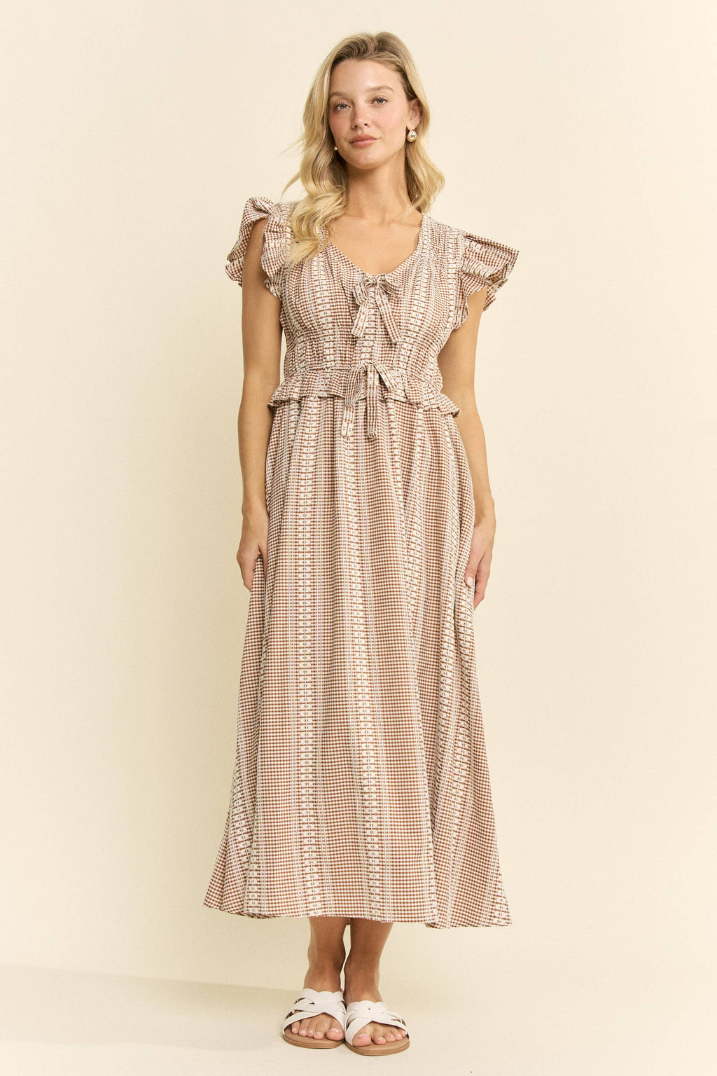 VINTAGE CHECK SMOCKED MIDI DRESS