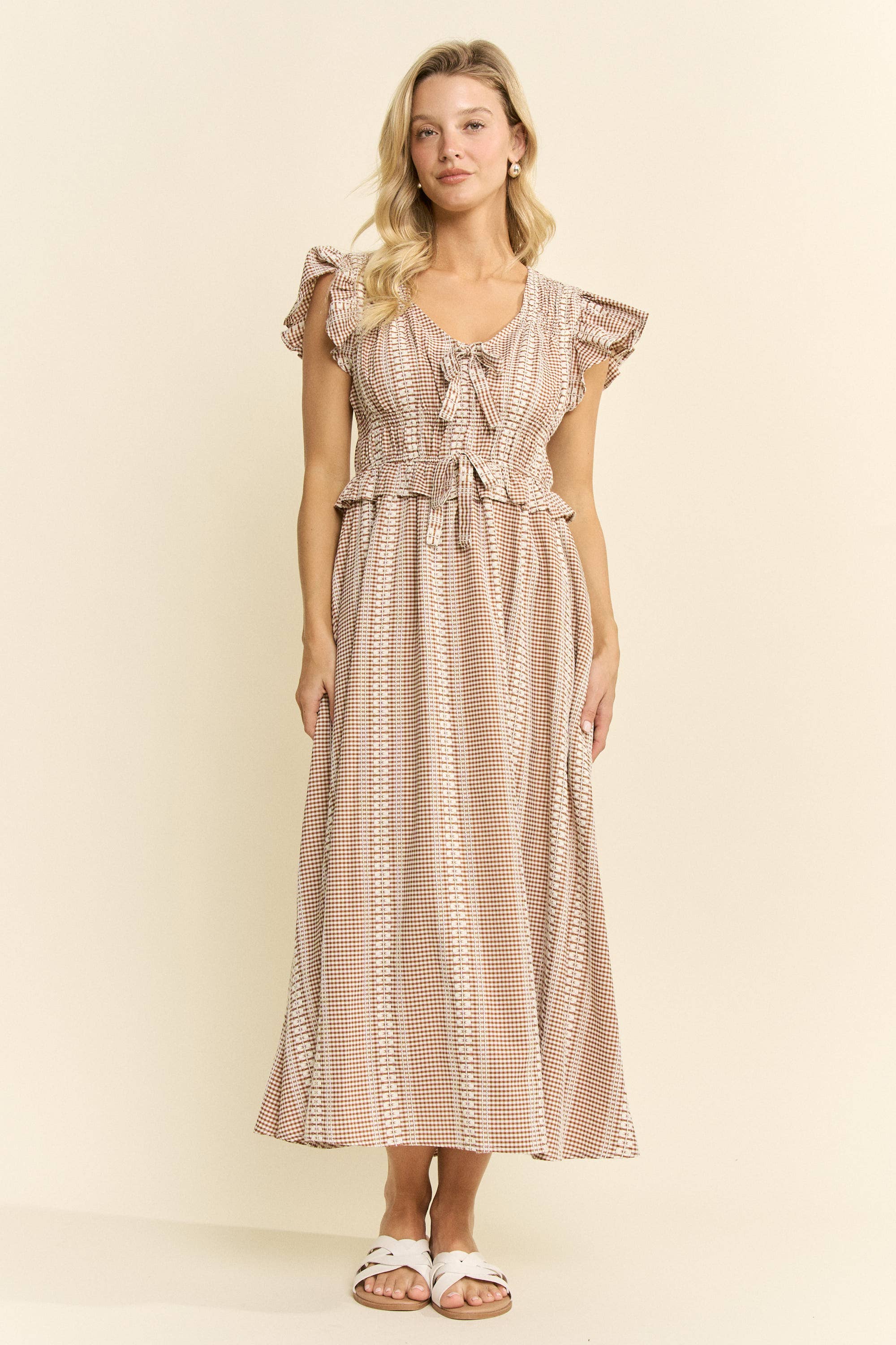 VINTAGE CHECK SMOCKED MIDI DRESS