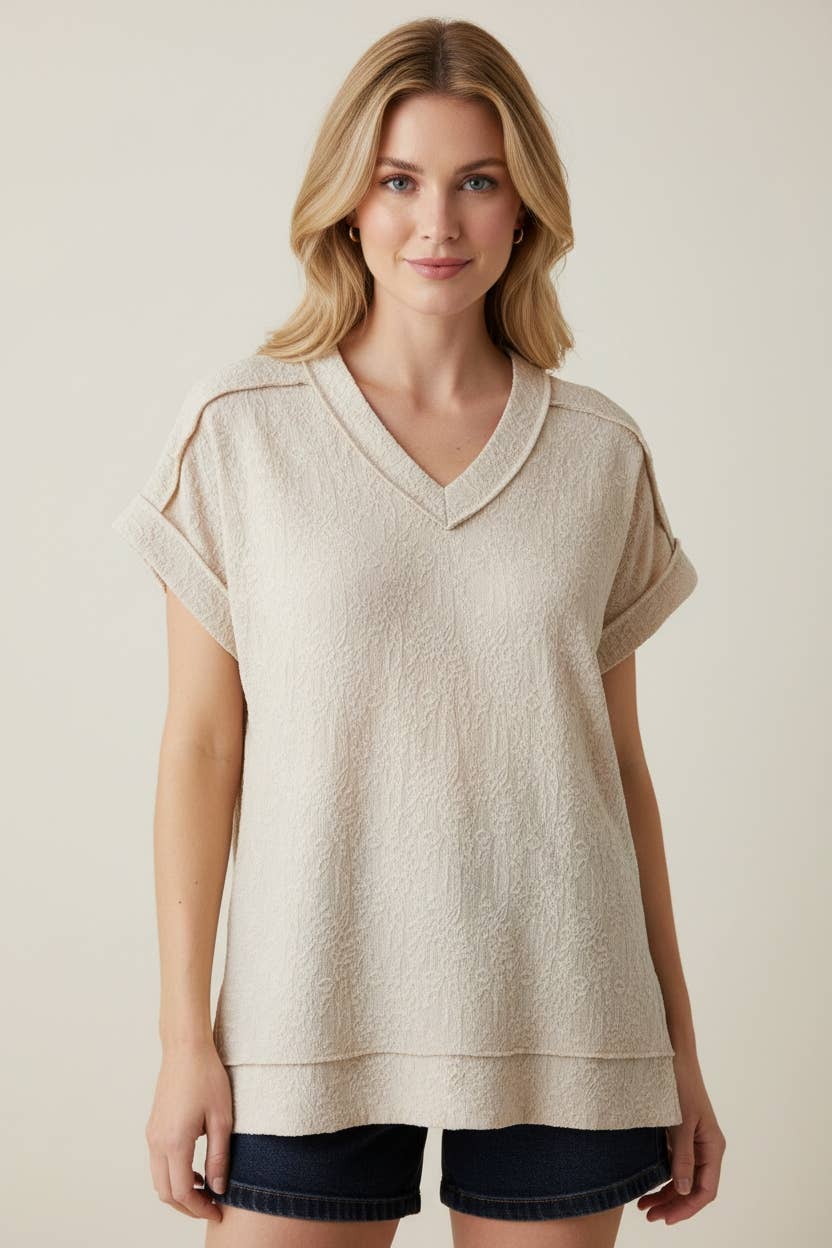 HEIMISH Relaxed V-Neck Textured Top