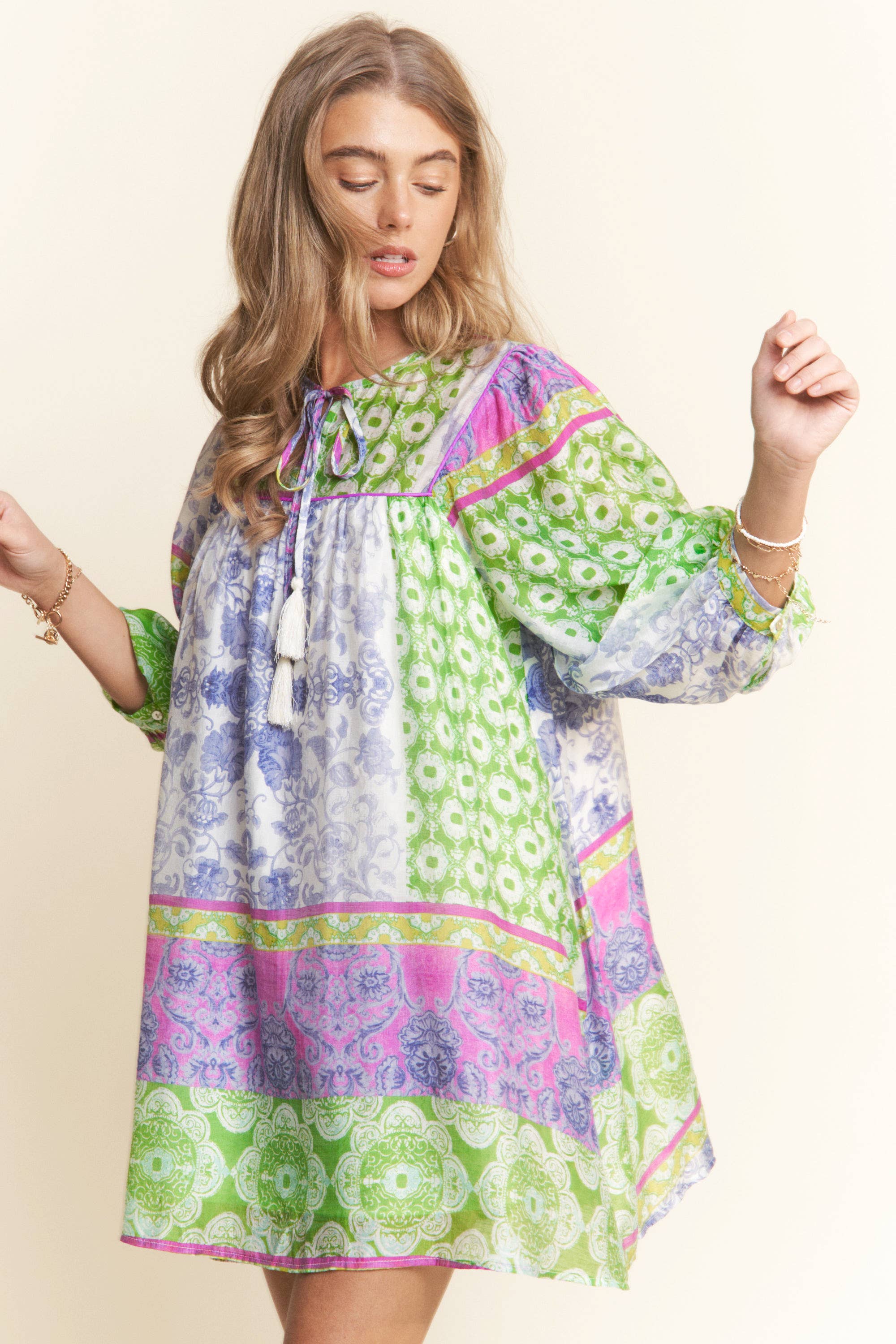J.NNA Multi Pattern Mini Dress