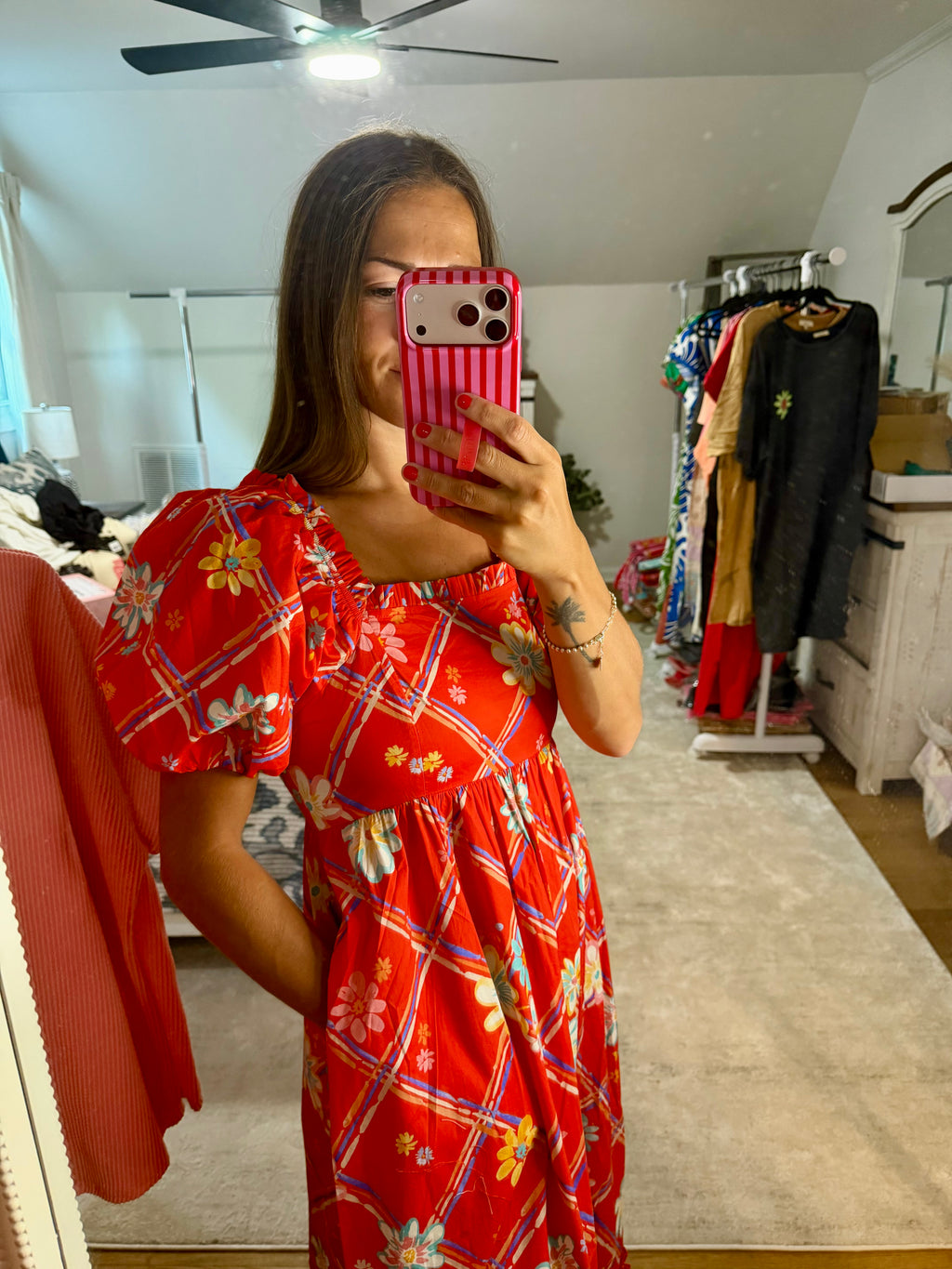 EASEL Printed Stretch Poplin Dress