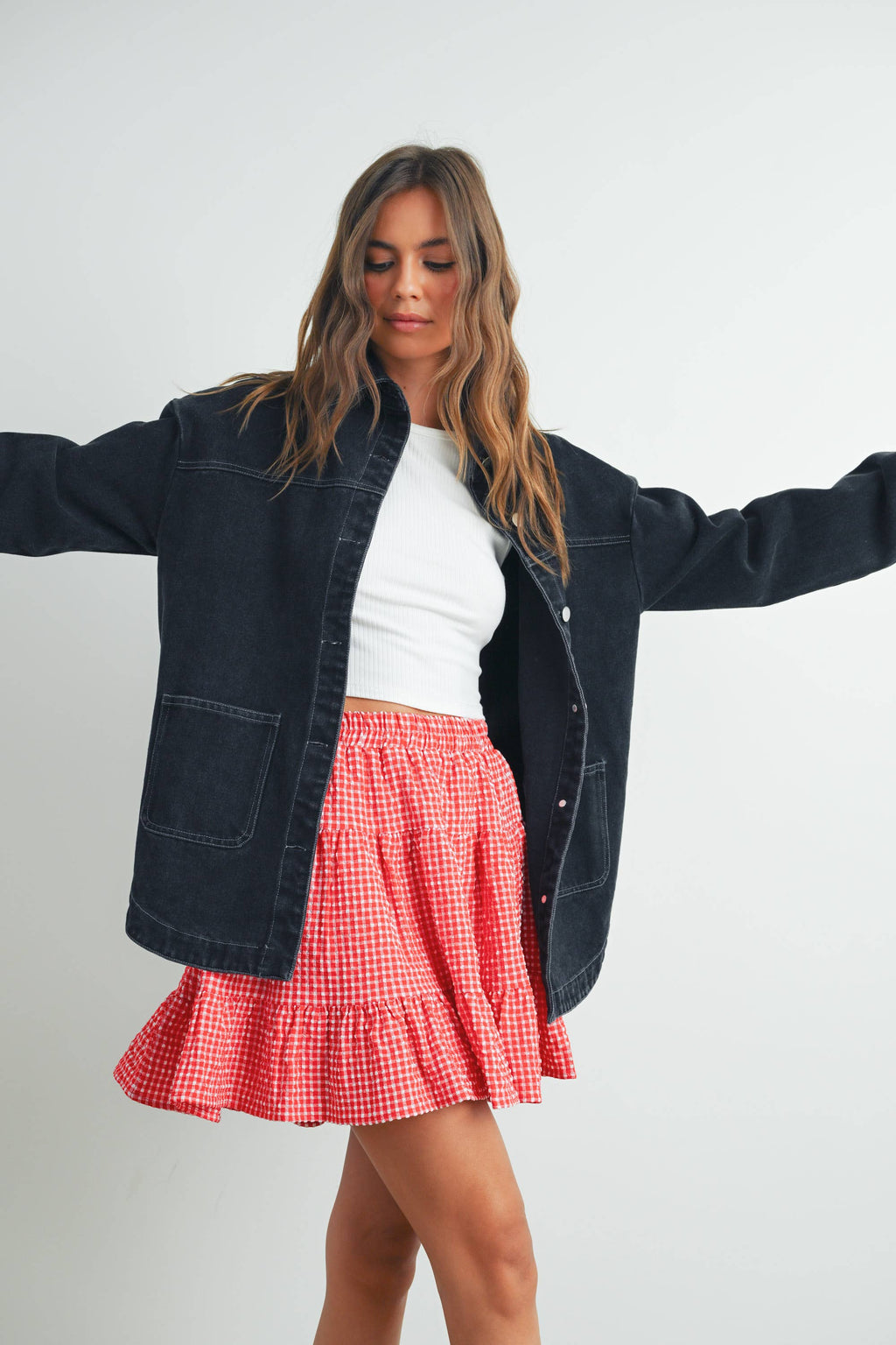 Buttermelon Gingham Tiered Skirt