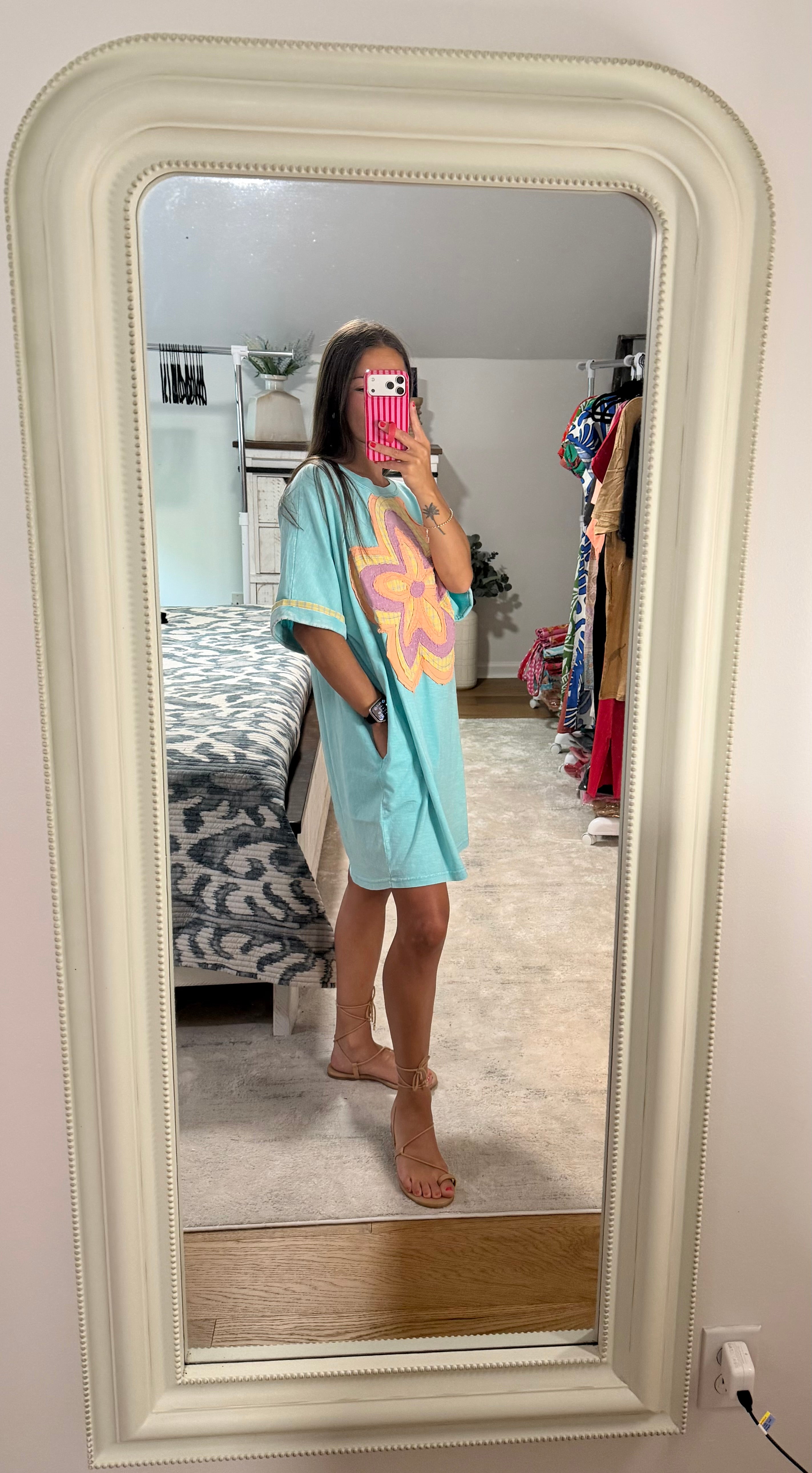EASEL Floral Patch Washed Cotton Dress