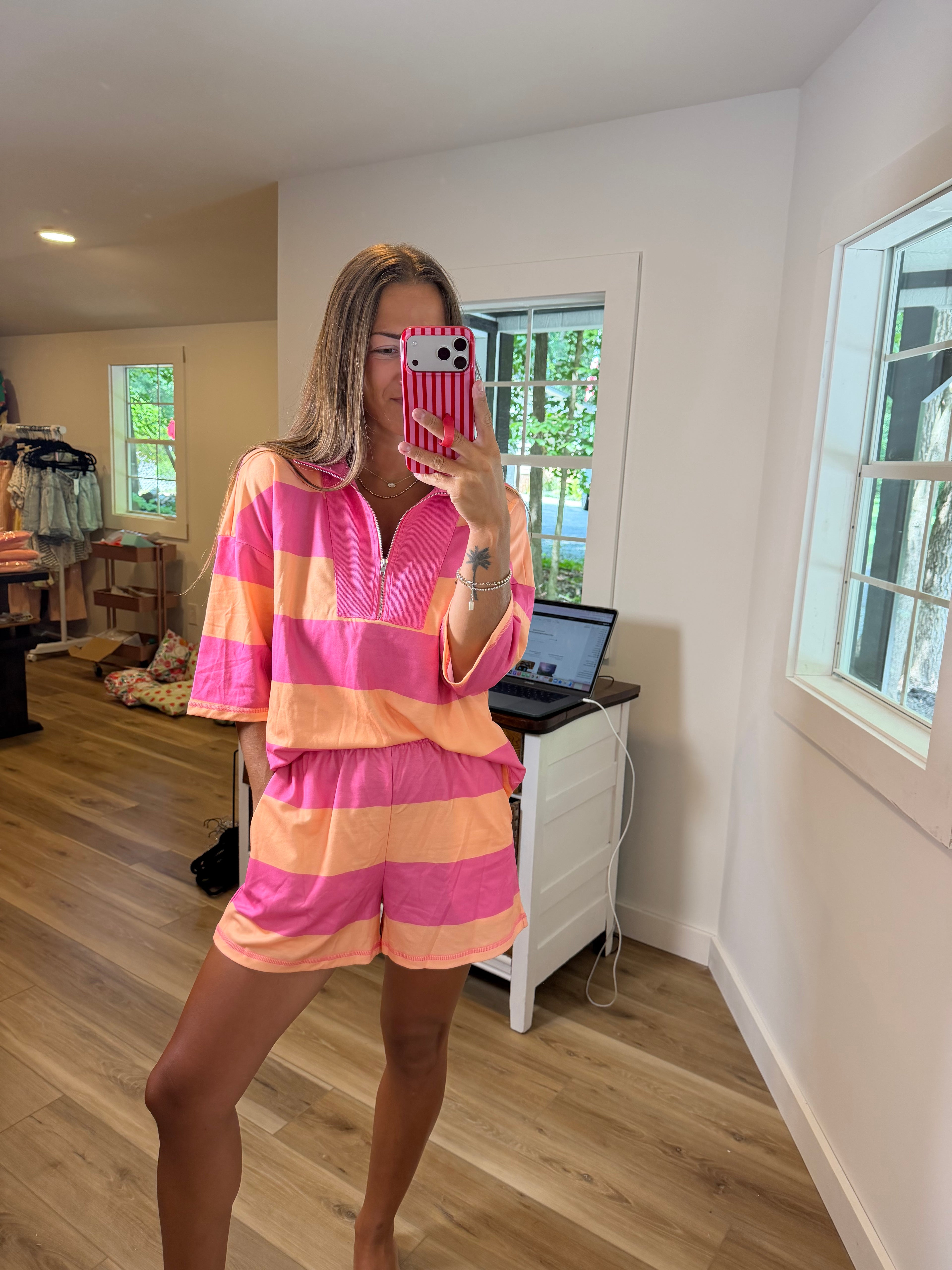66DISCO Striped Half Zip Set