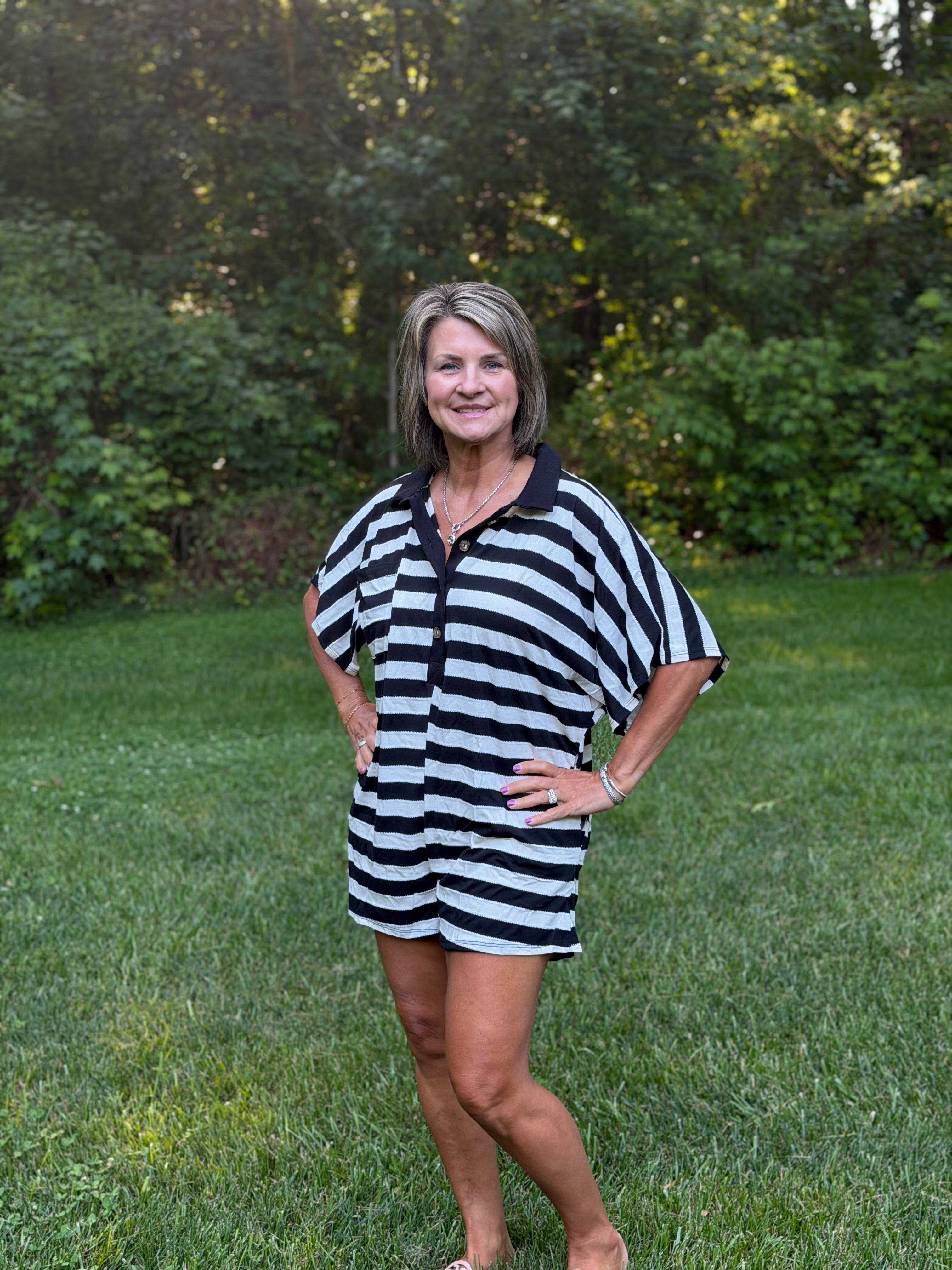 BUCKETLIST Striped Oversized Romper