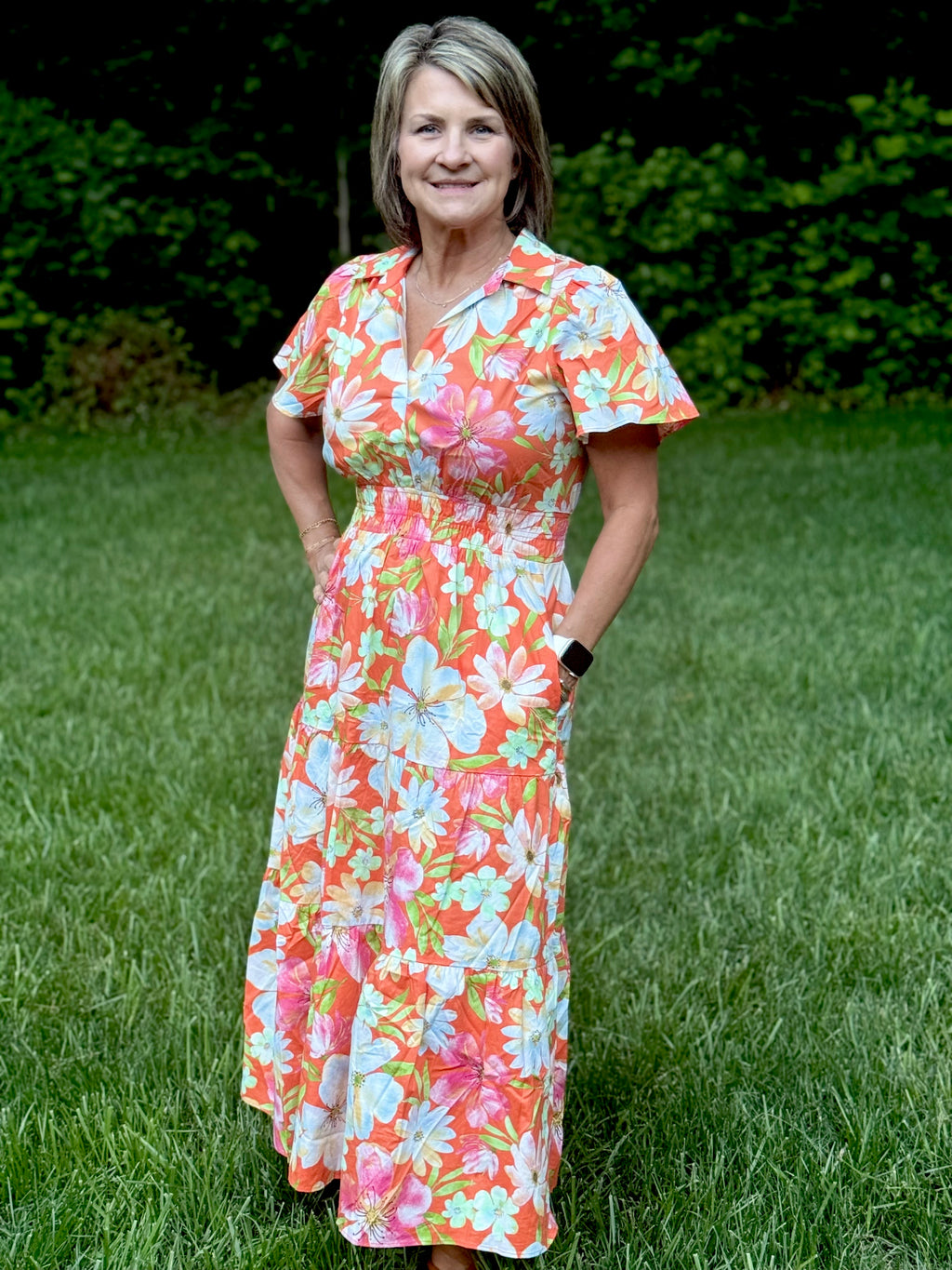 Easel Tangerine Floral Maxi Dress