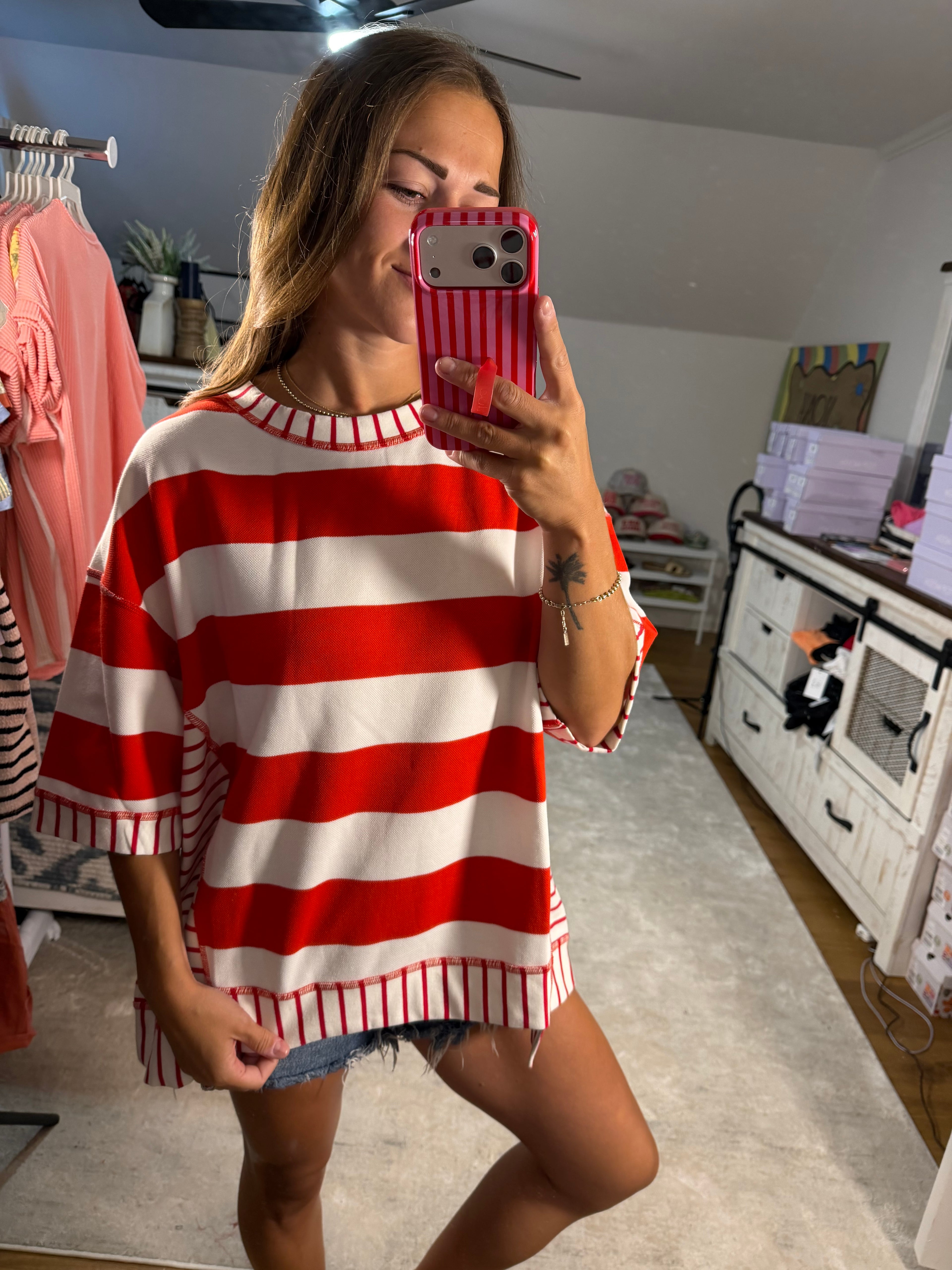 Bibi Stripe Mix And Match Short Sleeves Top