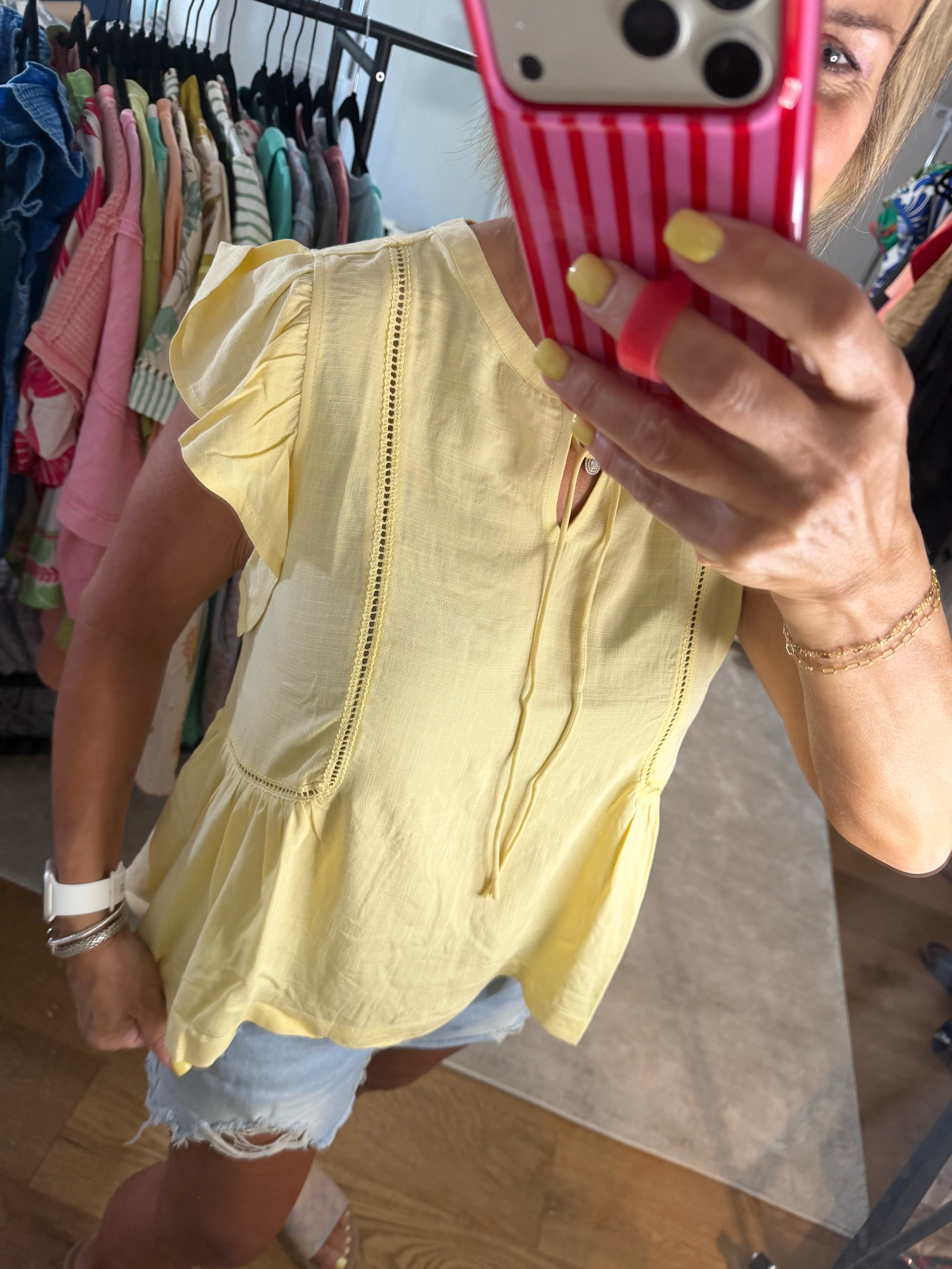 Be Cool Tie Front Ruffle Sleeve Top