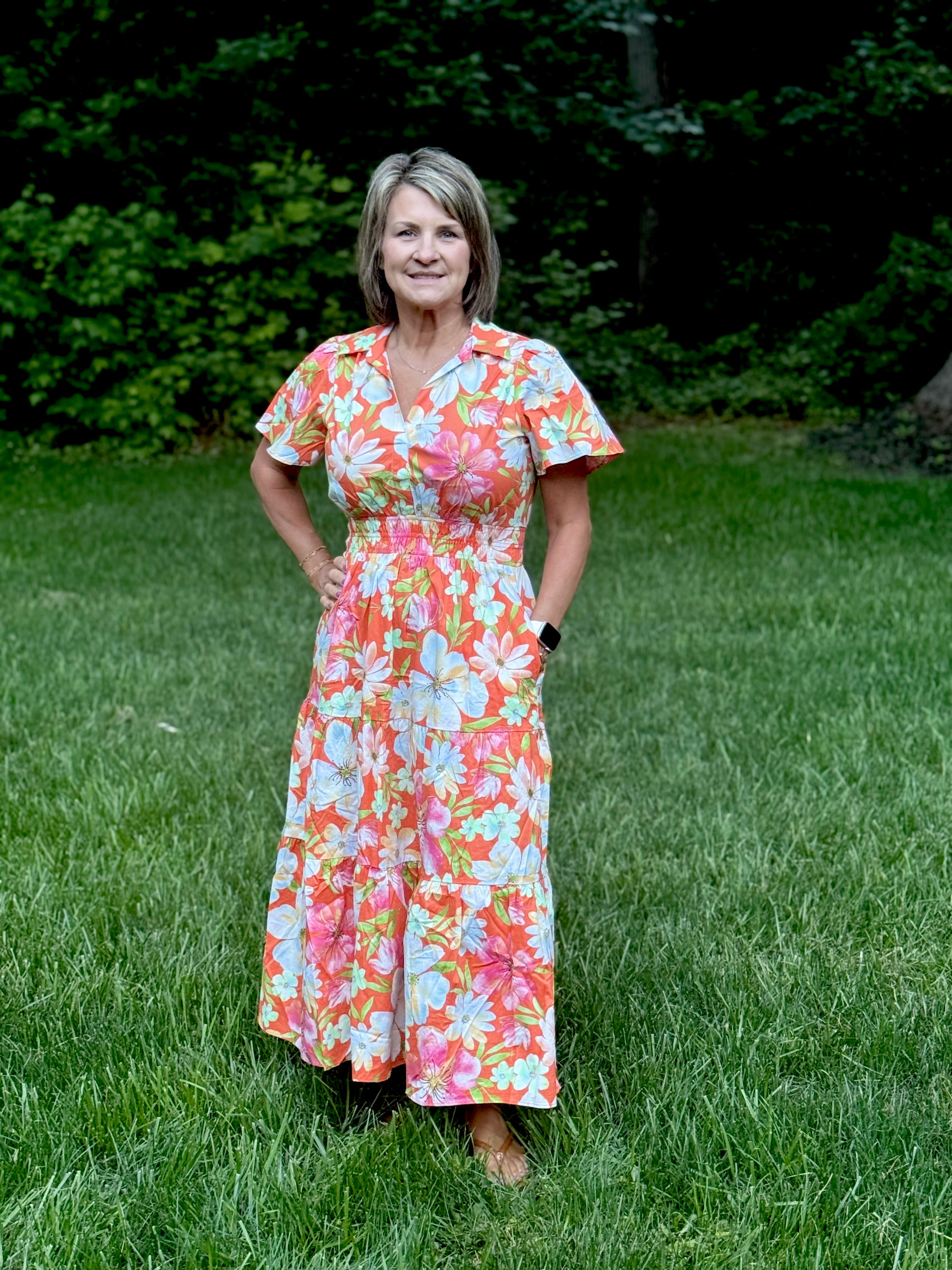 Easel Tangerine Floral Maxi Dress