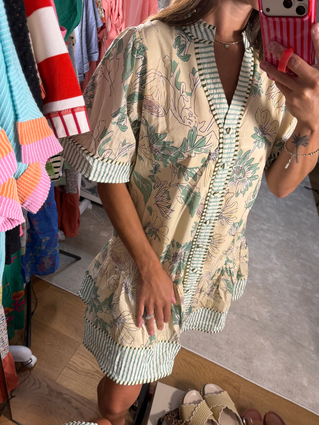 Umgee Botanical Print V-Neck Dress