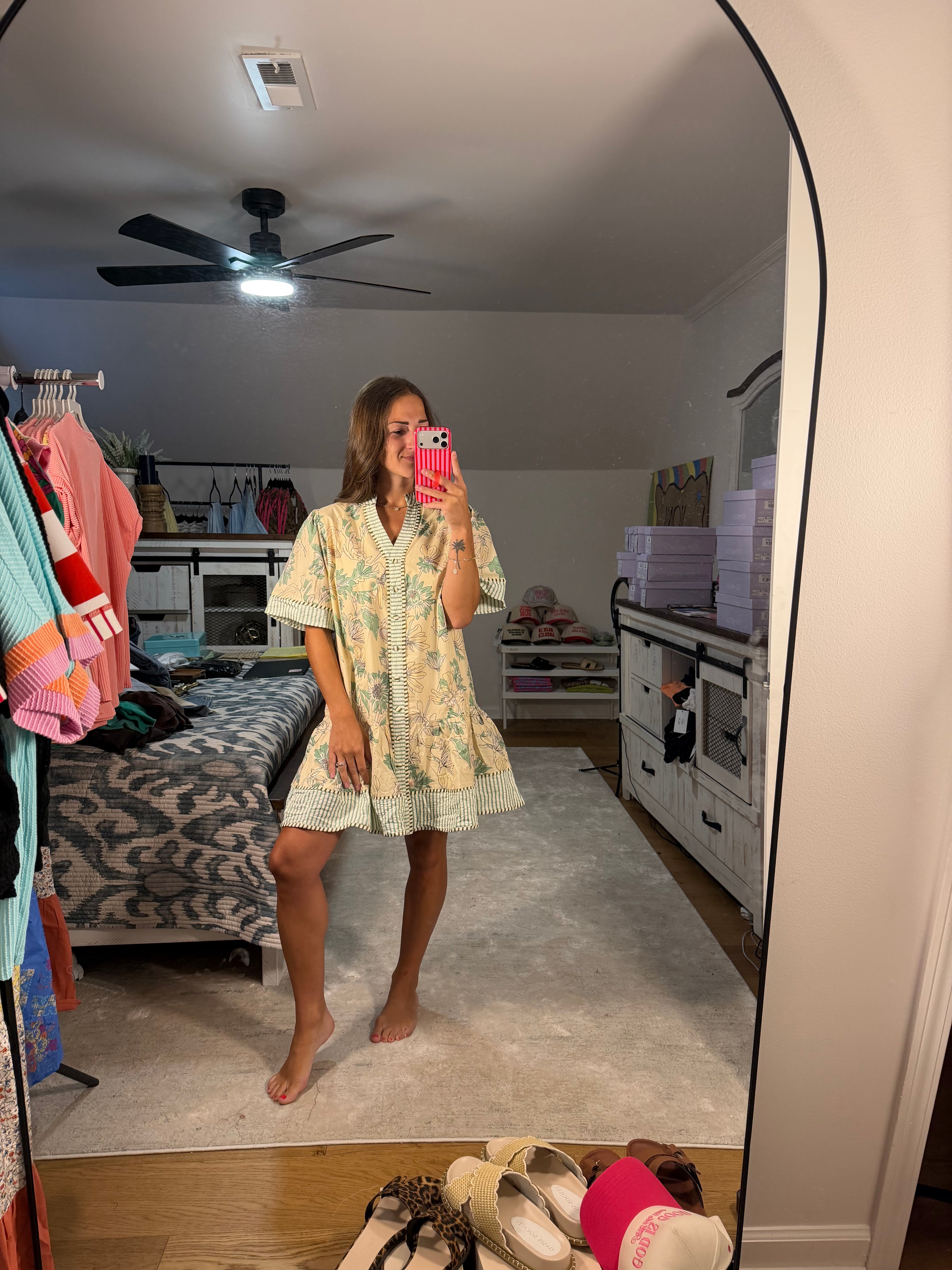 Umgee Botanical Print V-Neck Dress