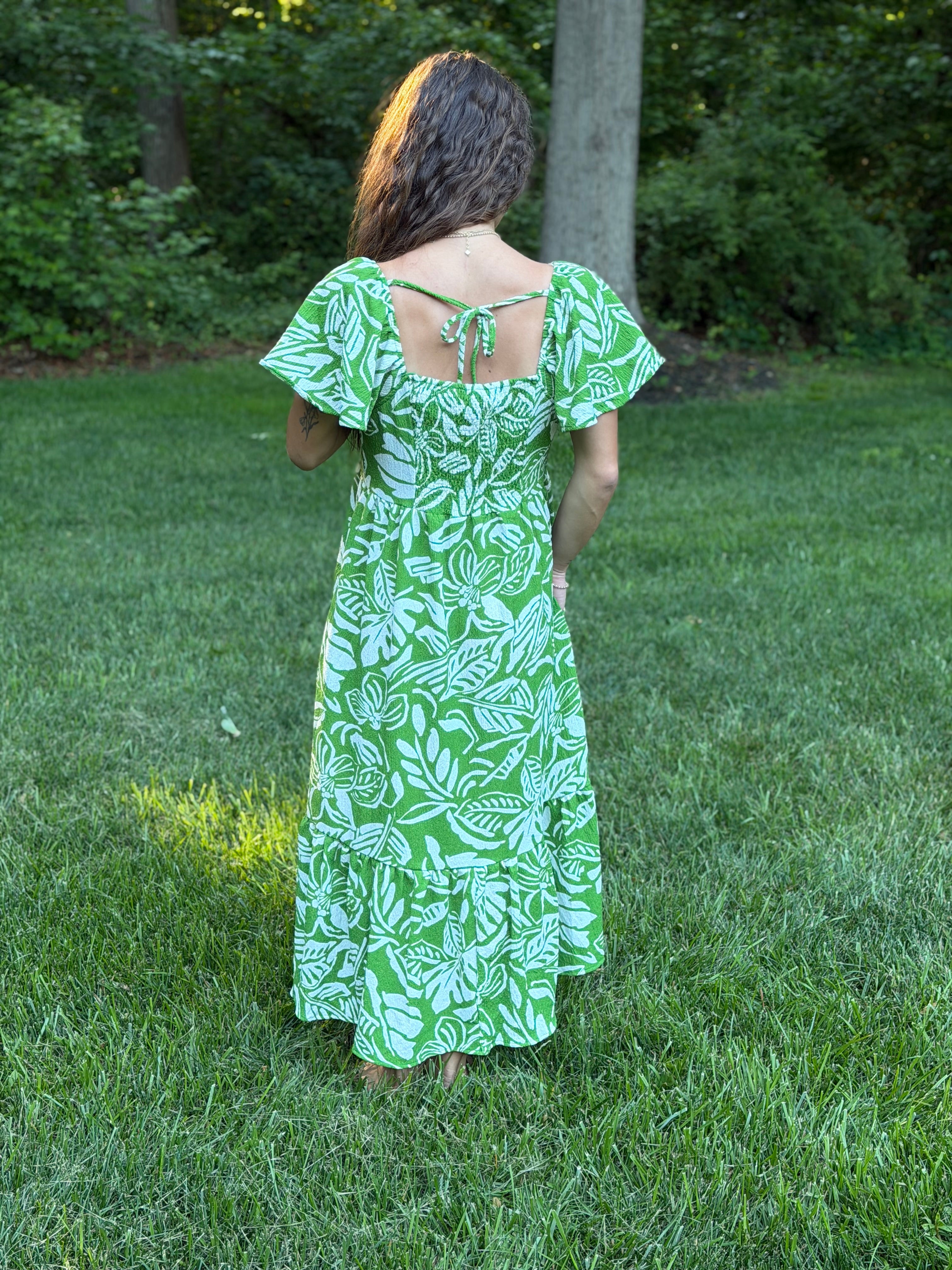 EASEL Tropical Printed Knit Popcorn Maxi Dress