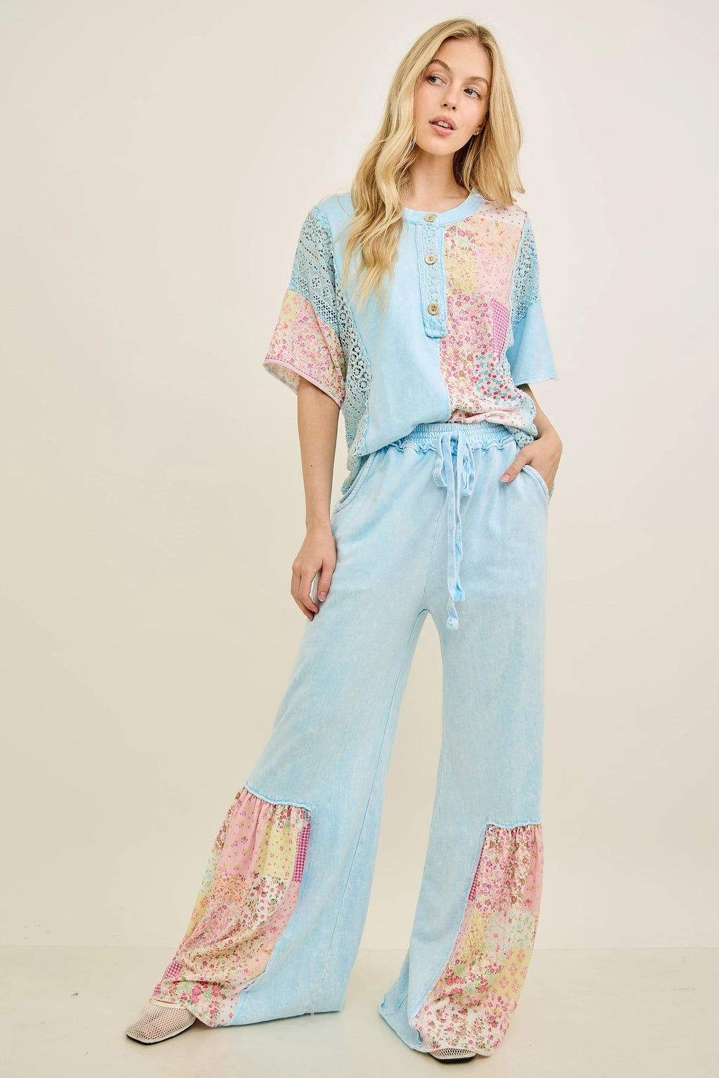 J.Her Floral & Crochet Flare Pants