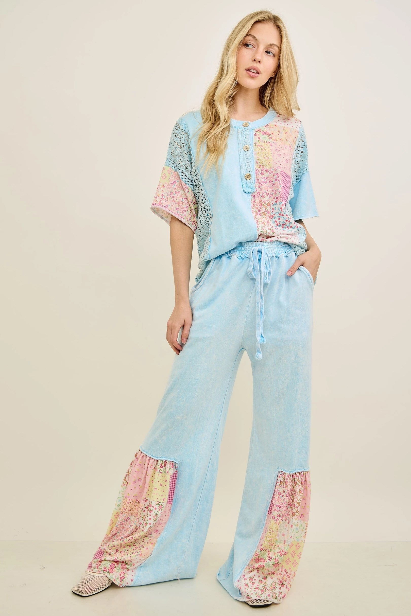 J.Her Floral & Crochet Flare Pants