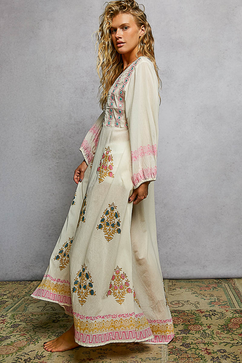 POL Balloon Sleeve Embroidered Dress