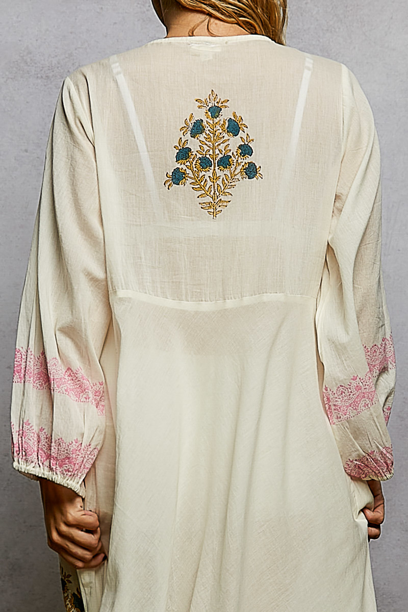 POL Balloon Sleeve Embroidered Dress