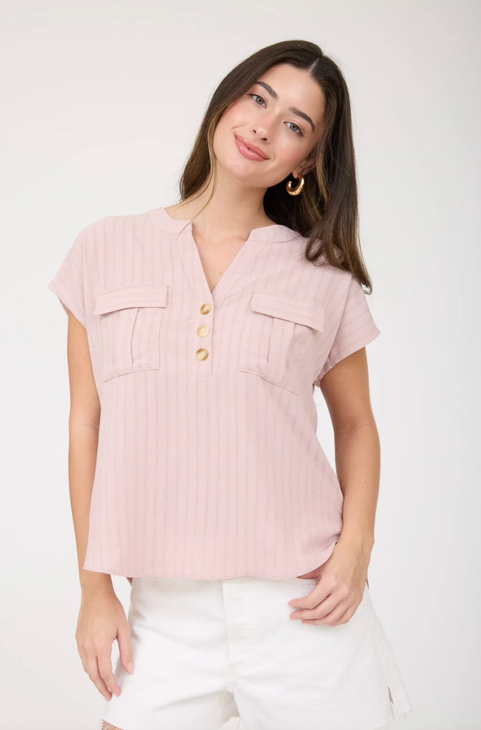 Mine Blush Half Button Top