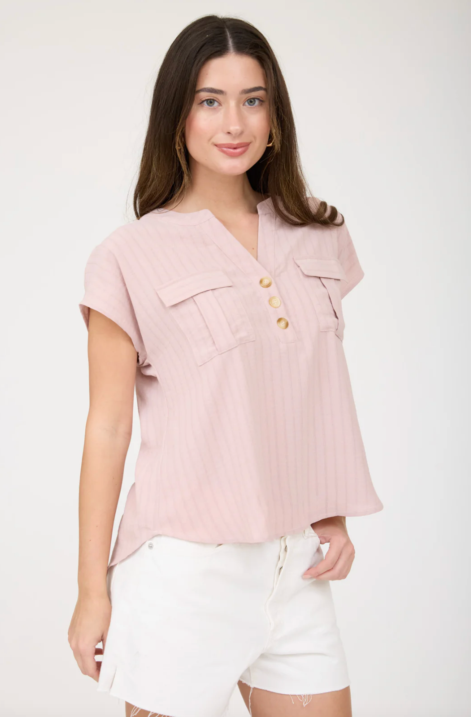 Mine Blush Half Button Top