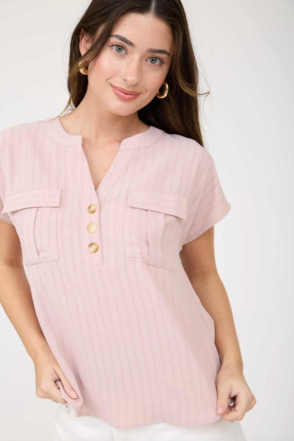 Mine Blush Half Button Top