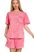 Zenana Halo Washed Shorts Set