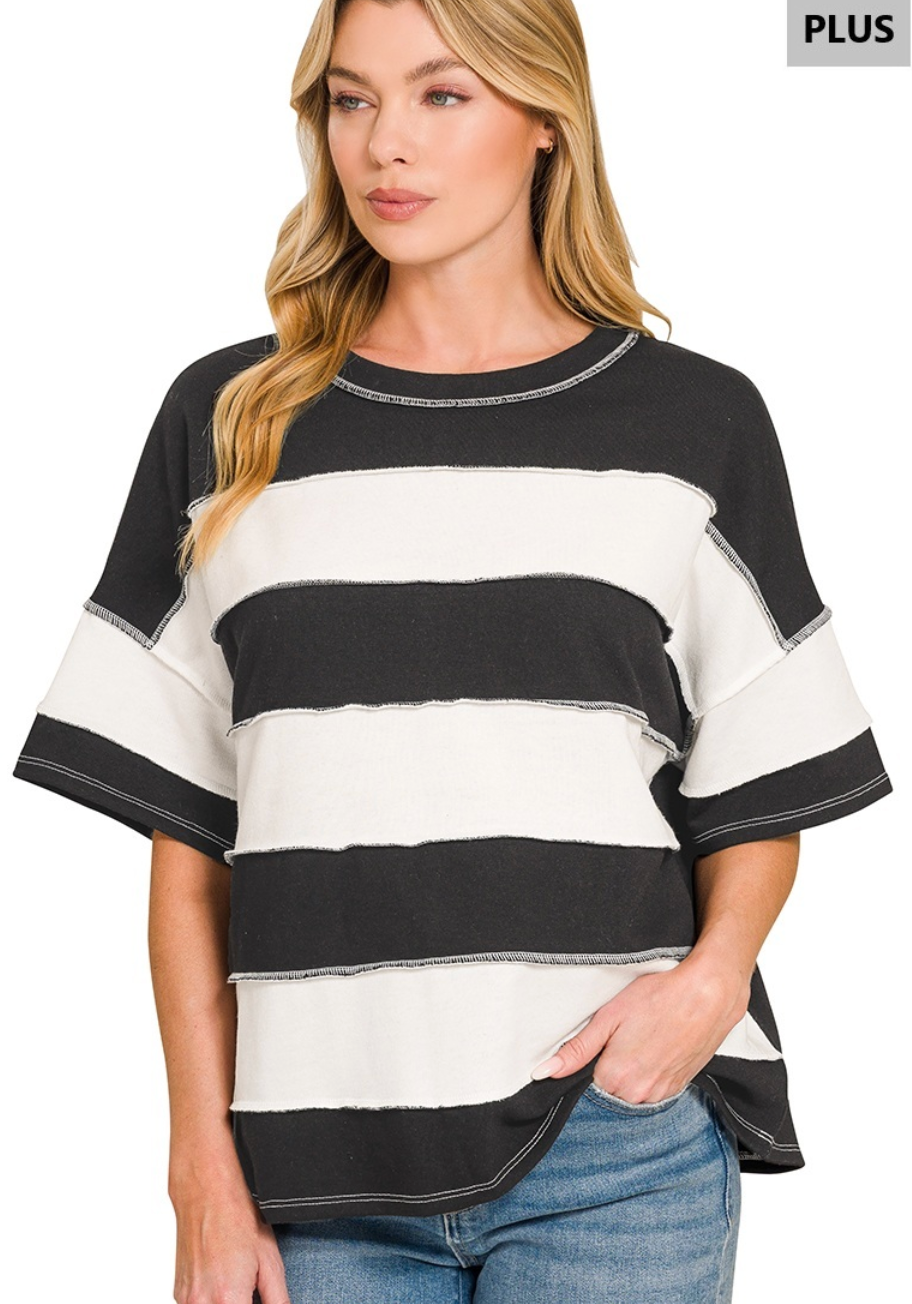 Zenana PLUS Striped Terry Top