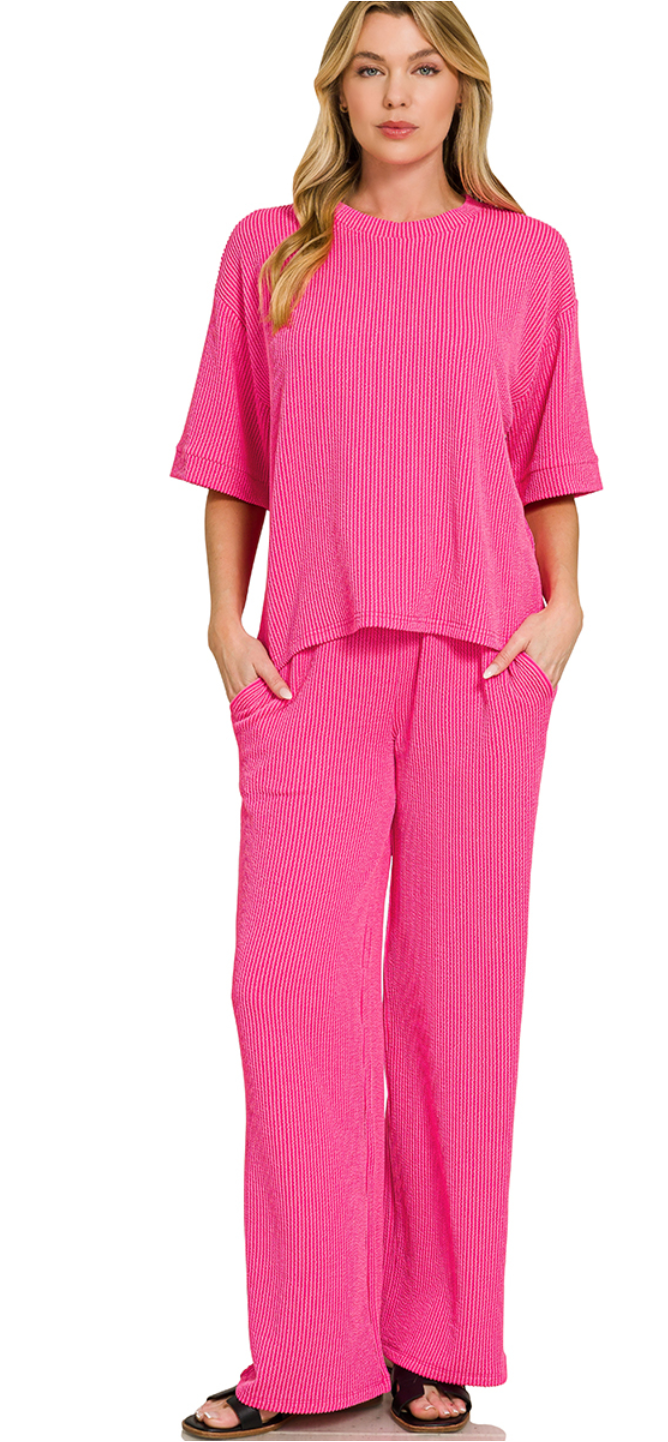 Zenana Ribbed Pants Set
